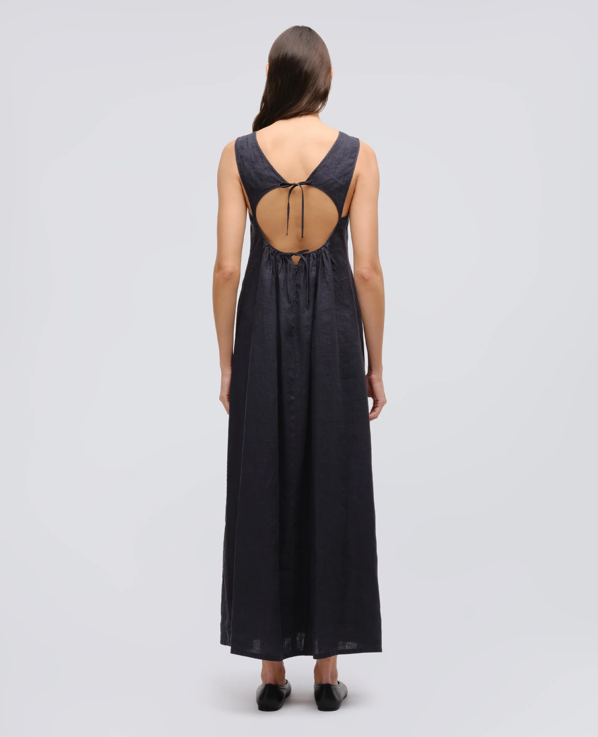 ABITO LUNGO IN LINO - NAVY - Image 3
