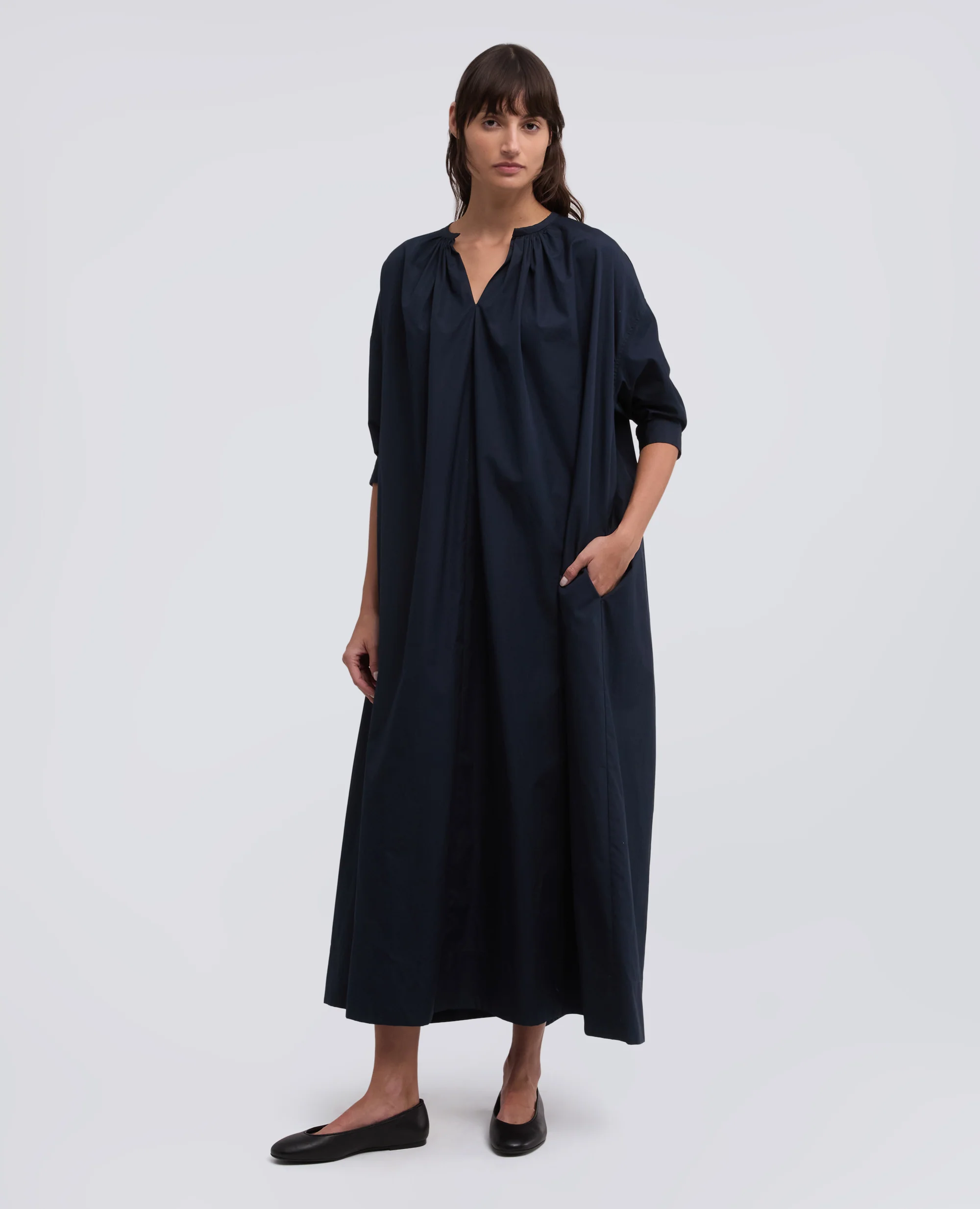 ABITO IN POPELINE DI COTONE TINTO PEZZA - NAVY - Image 2