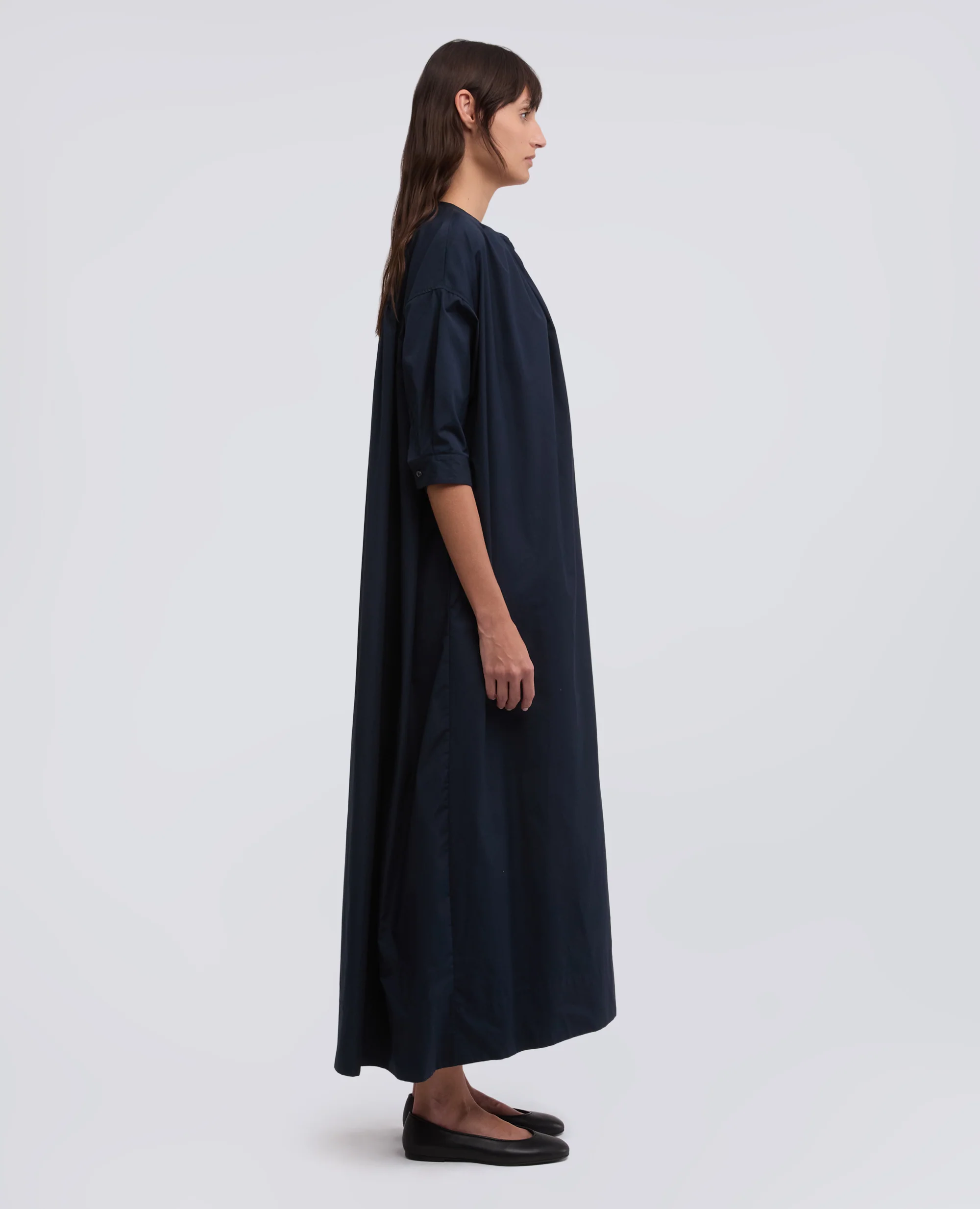 ABITO IN POPELINE DI COTONE TINTO PEZZA - NAVY - Image 4