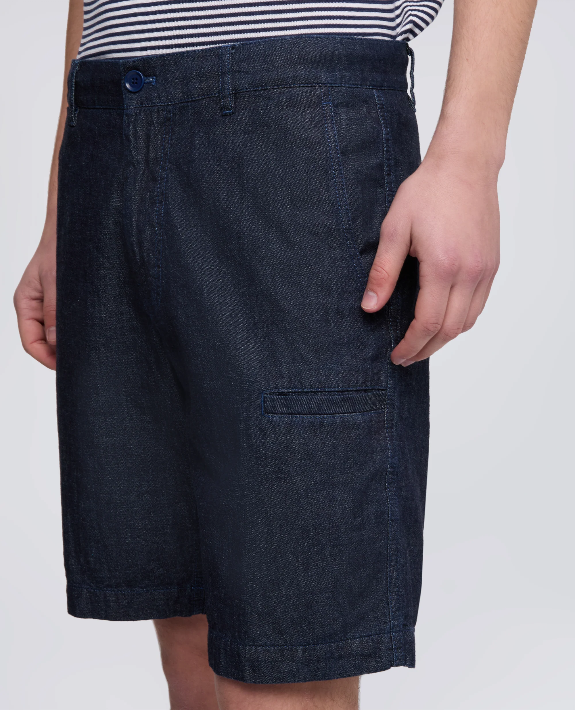 BERMUDA IN DENIM DI COTONE LEGGERO - DENIM SCURO - Image 4