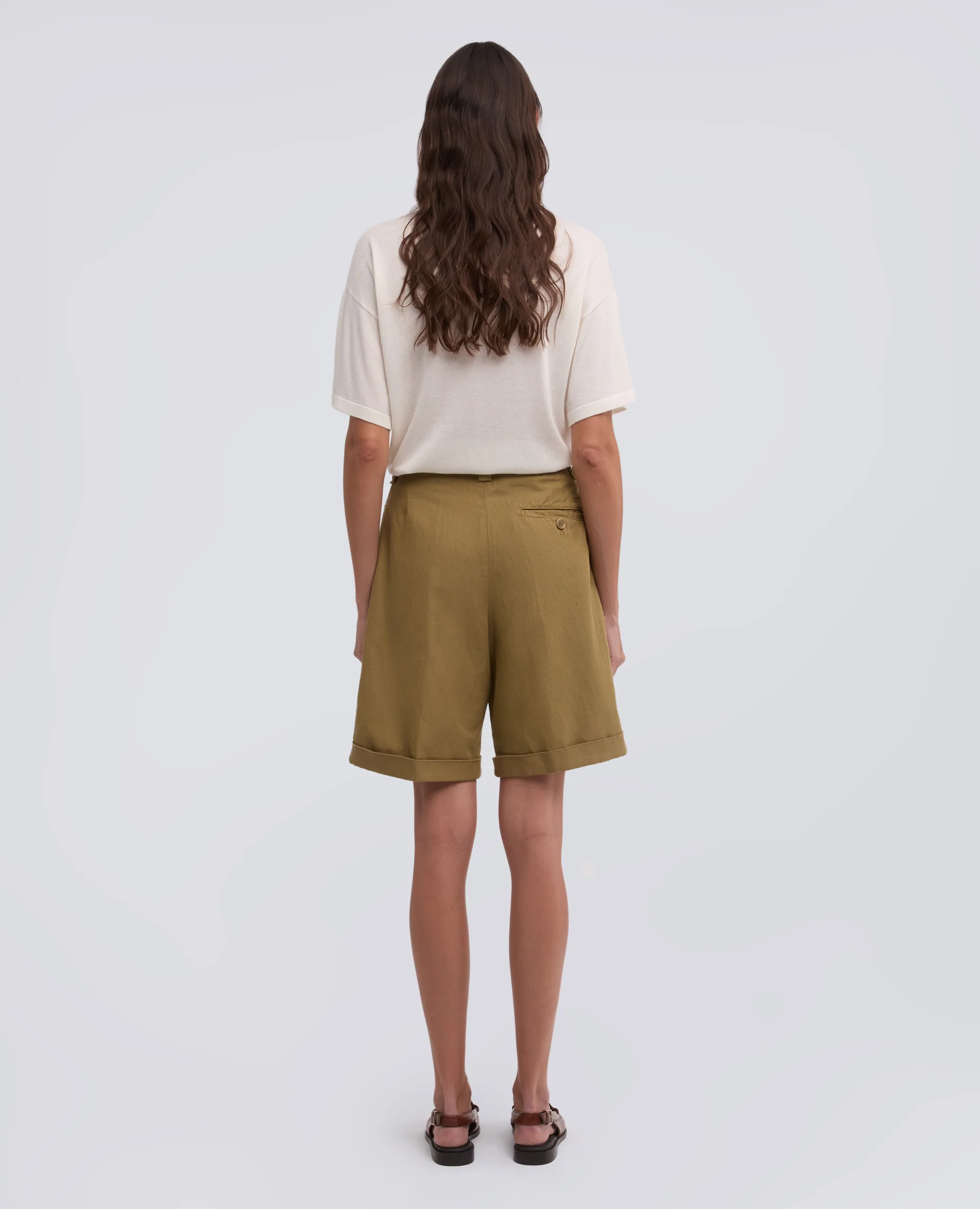 BERMUDA IN GABARDINE IN COTONE E LINO FIAMMATO TINTO CAPO - BEIGE - Image 3