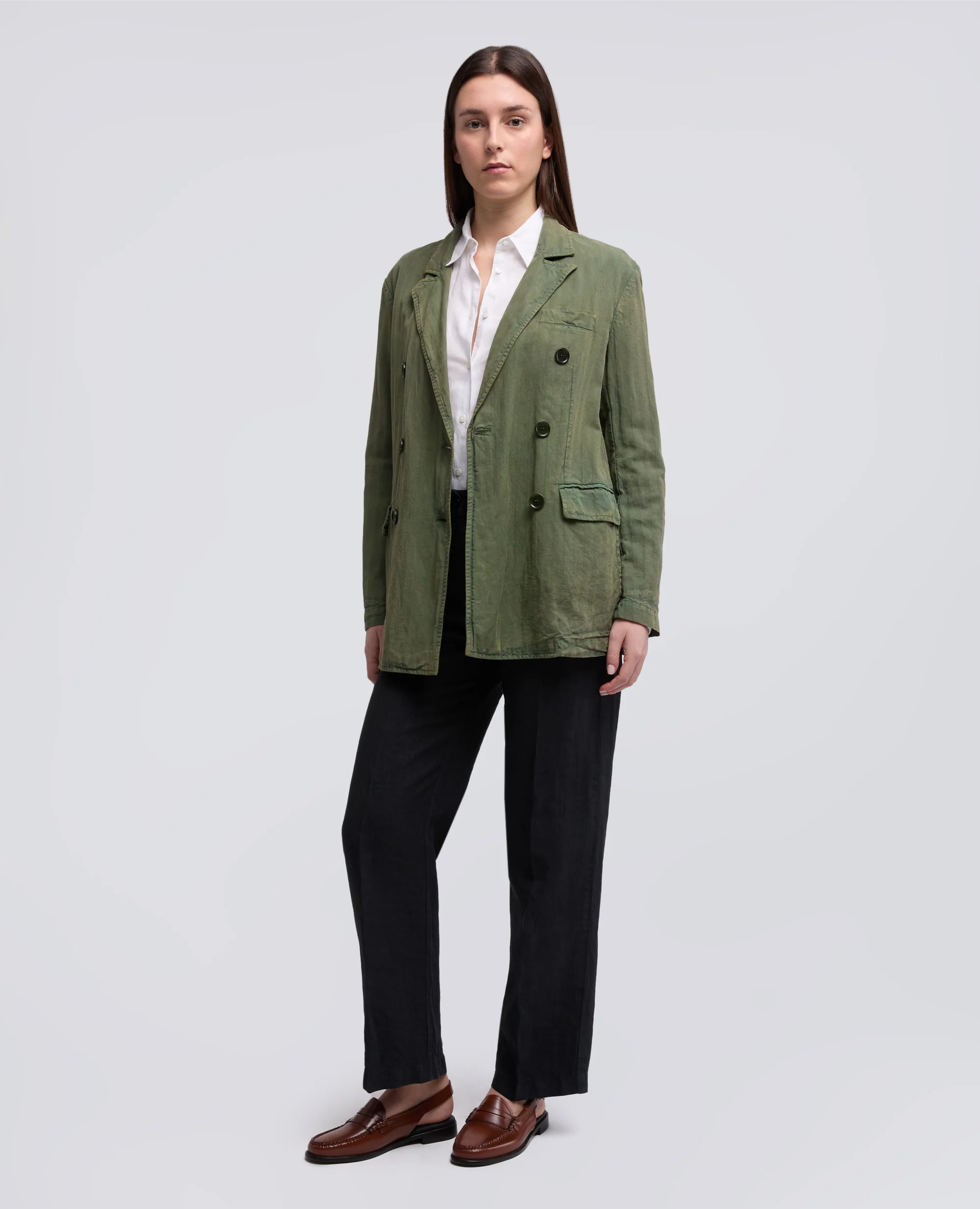 BLAZER IN HERRINGBONE LYOCELL, LINO E COTONE TINTO CAPO - MILITARE - Image 2