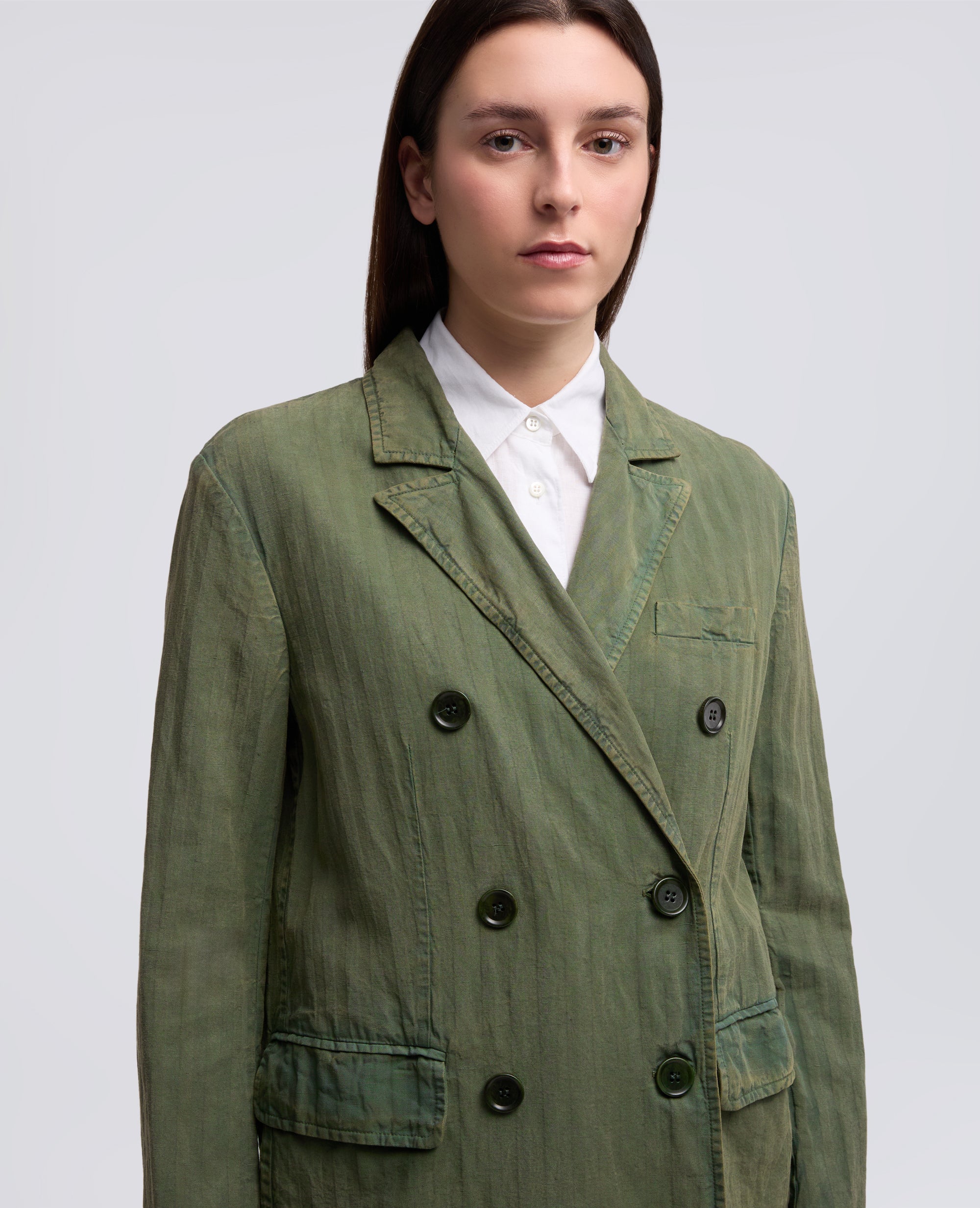 BLAZER IN HERRINGBONE LYOCELL, LINO E COTONE TINTO CAPO - MILITARE - Image 4
