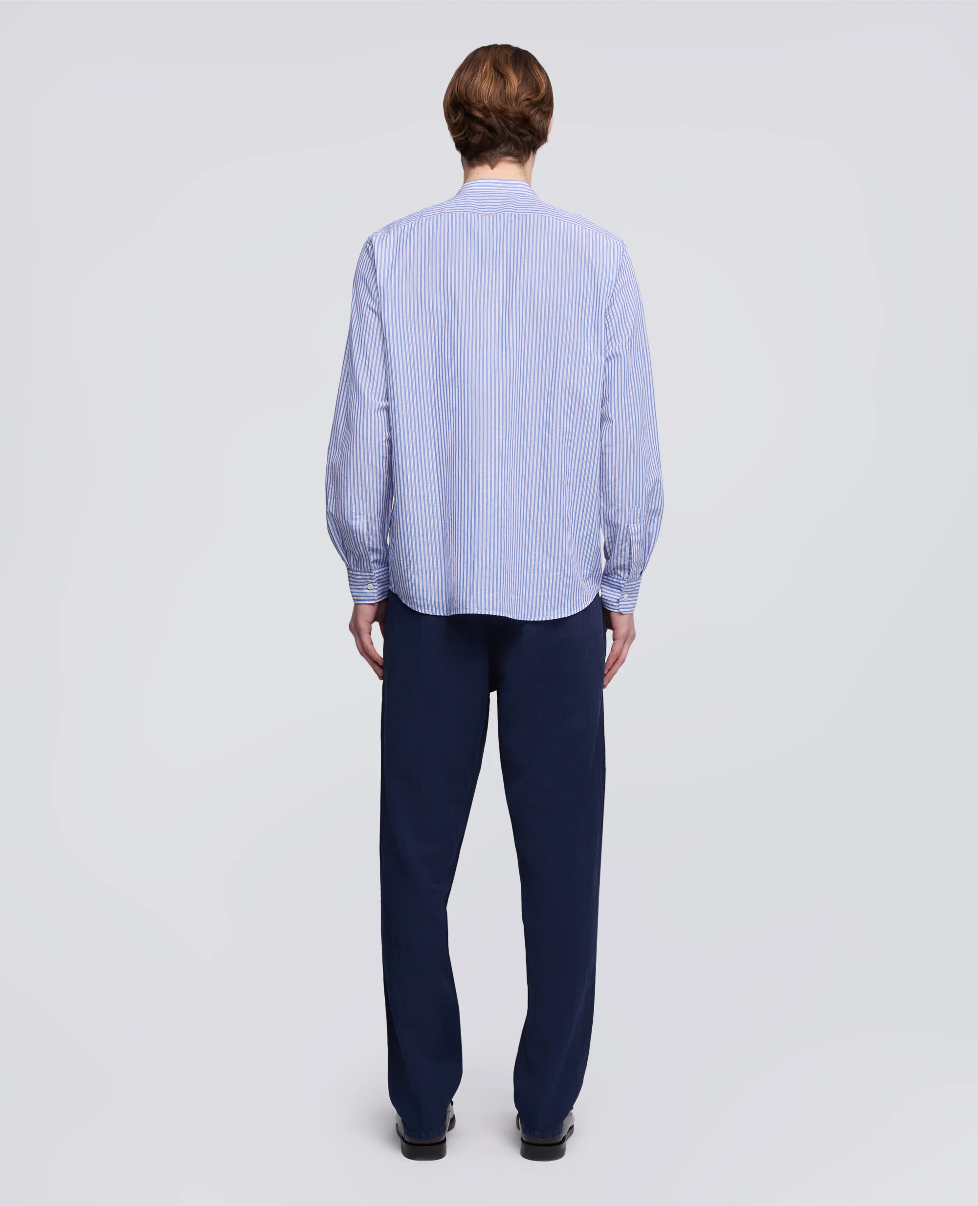CAMICIA IN COTONE-LINO RIGATA COREANA - RIGA BLU - Image 3