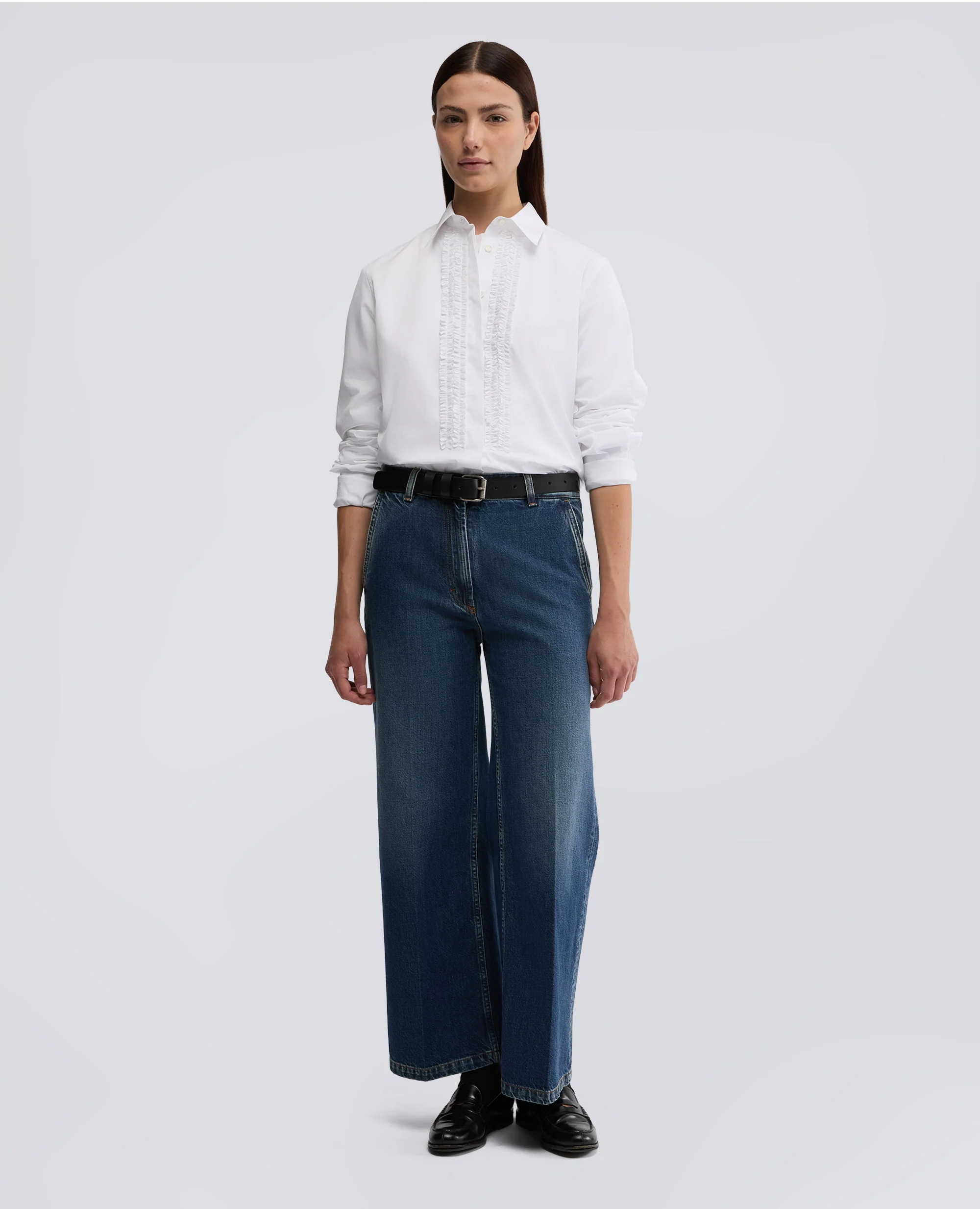 CAMICIA IN COTONE CON RUCHES - BIANCO - Image 2