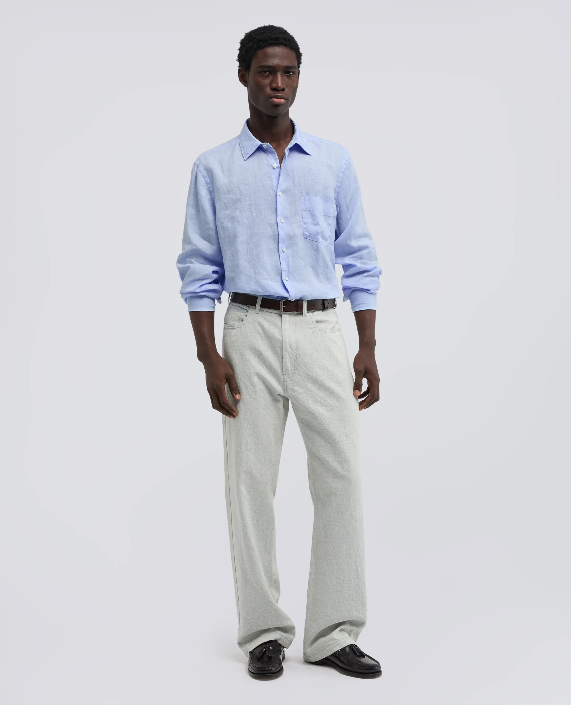 CAMICIA IN LINO LEGGERO CON TASCHINO - AZZURRO - Image 2