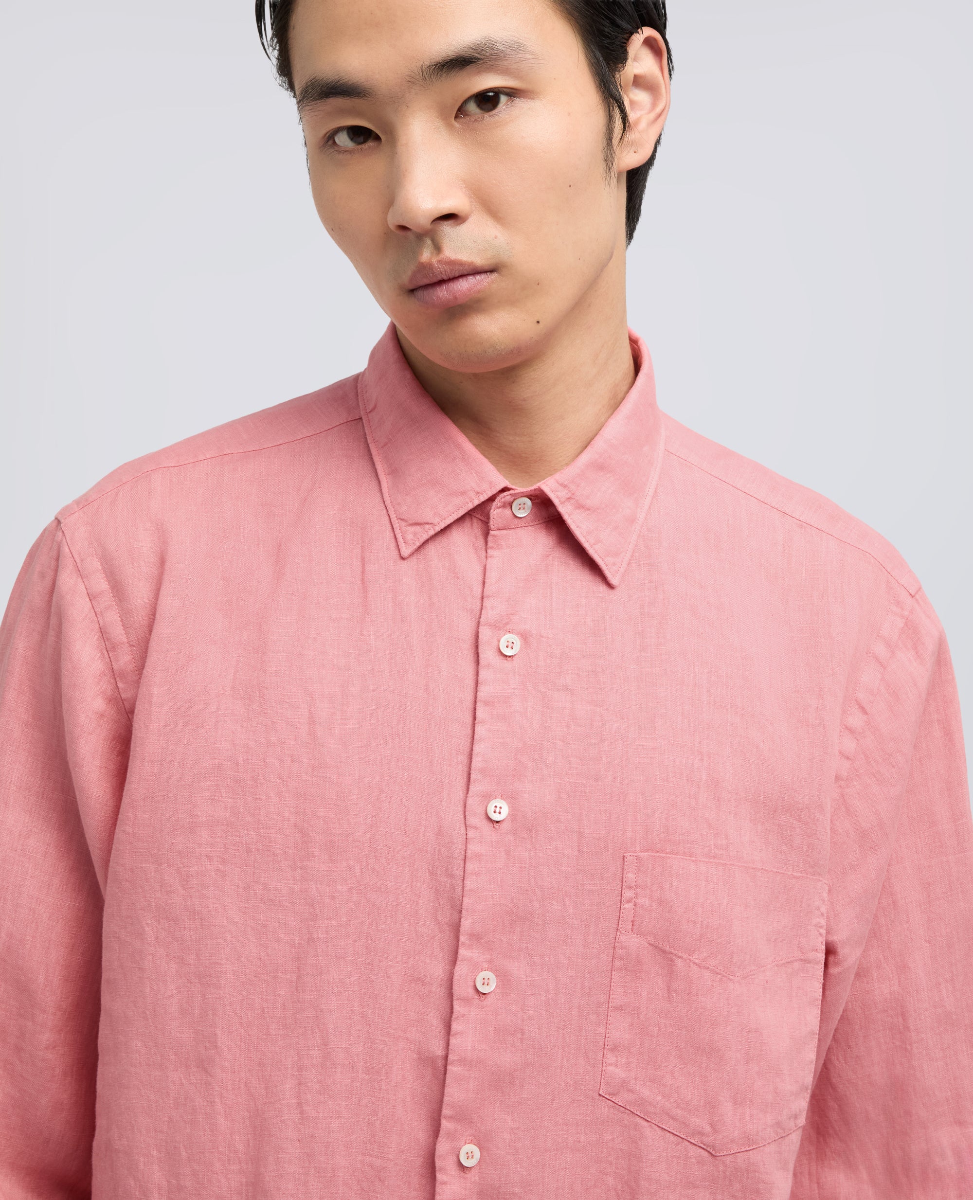 CAMICIA IN LINO LEGGERO CON TASCHINO - ROSA ANTICO - Image 4