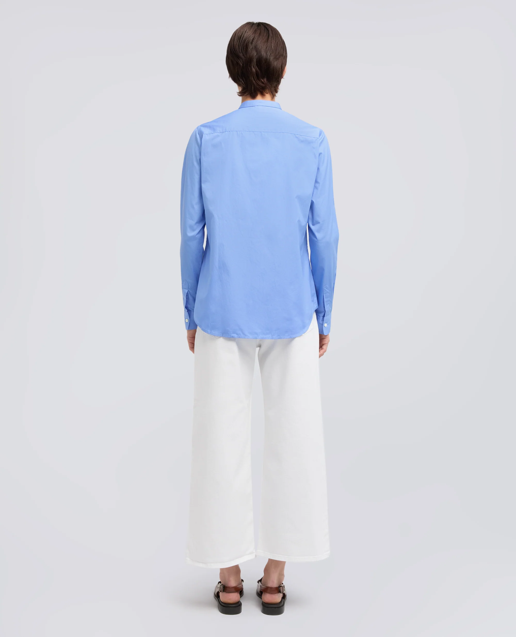 CAMICIA CLASSICA IN POPELINE DI COTONE CON COLLO ALLA COREANA - AZZURRO - Image 3