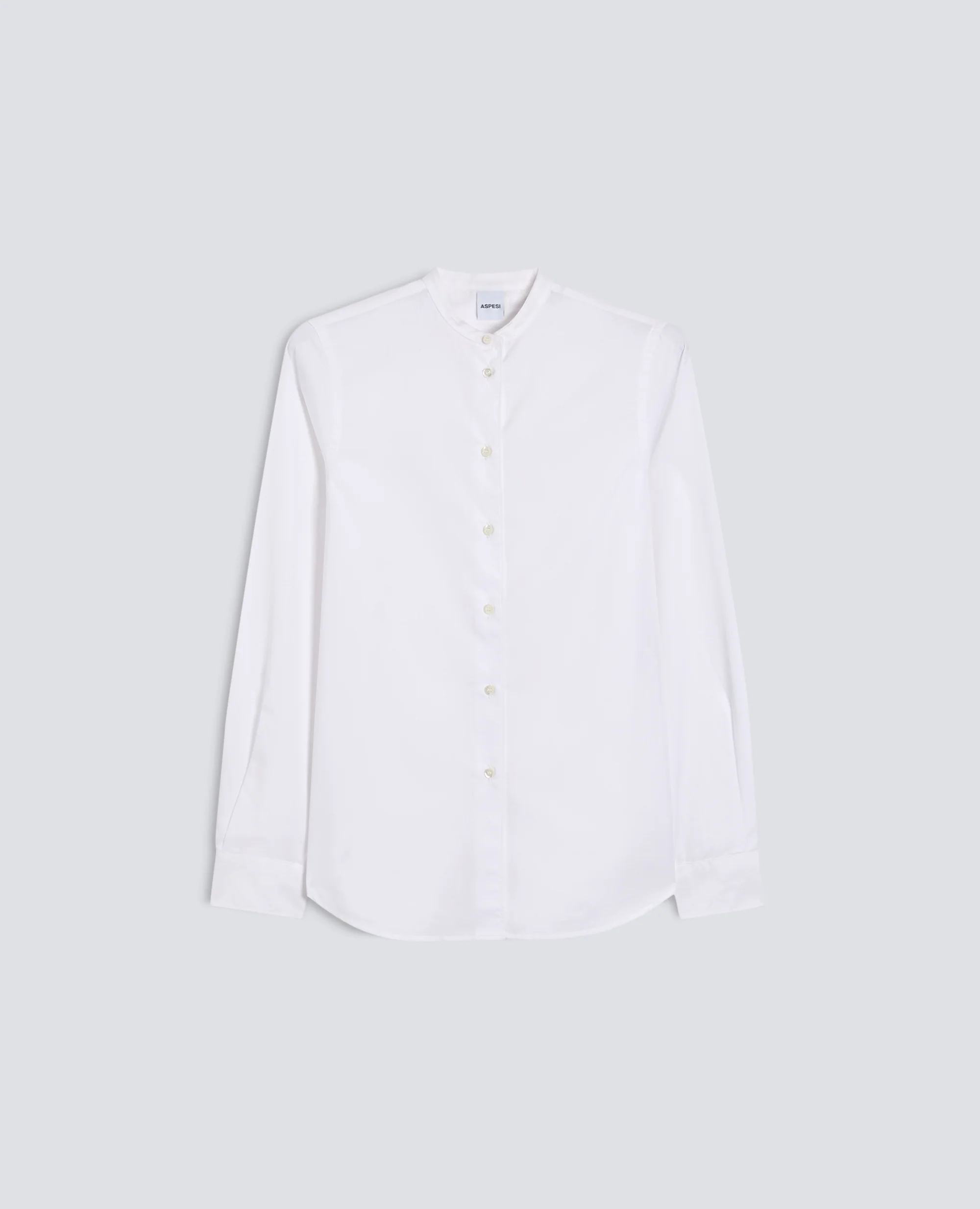 CAMICIA IN POPELINE DI COTONE CON COLLO ALLA COREANA - BIANCO