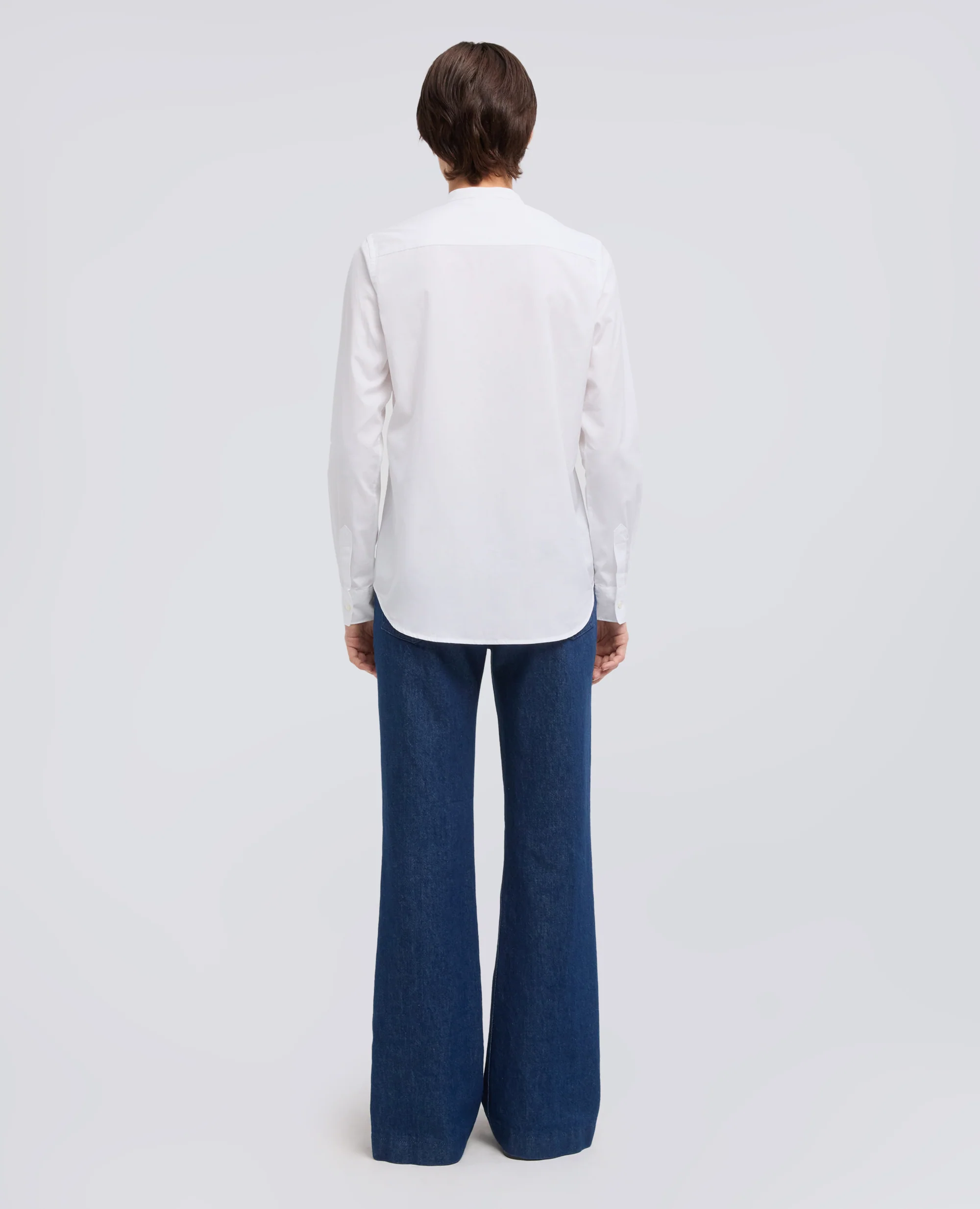 CAMICIA IN POPELINE DI COTONE CON COLLO ALLA COREANA - BIANCO - Image 3