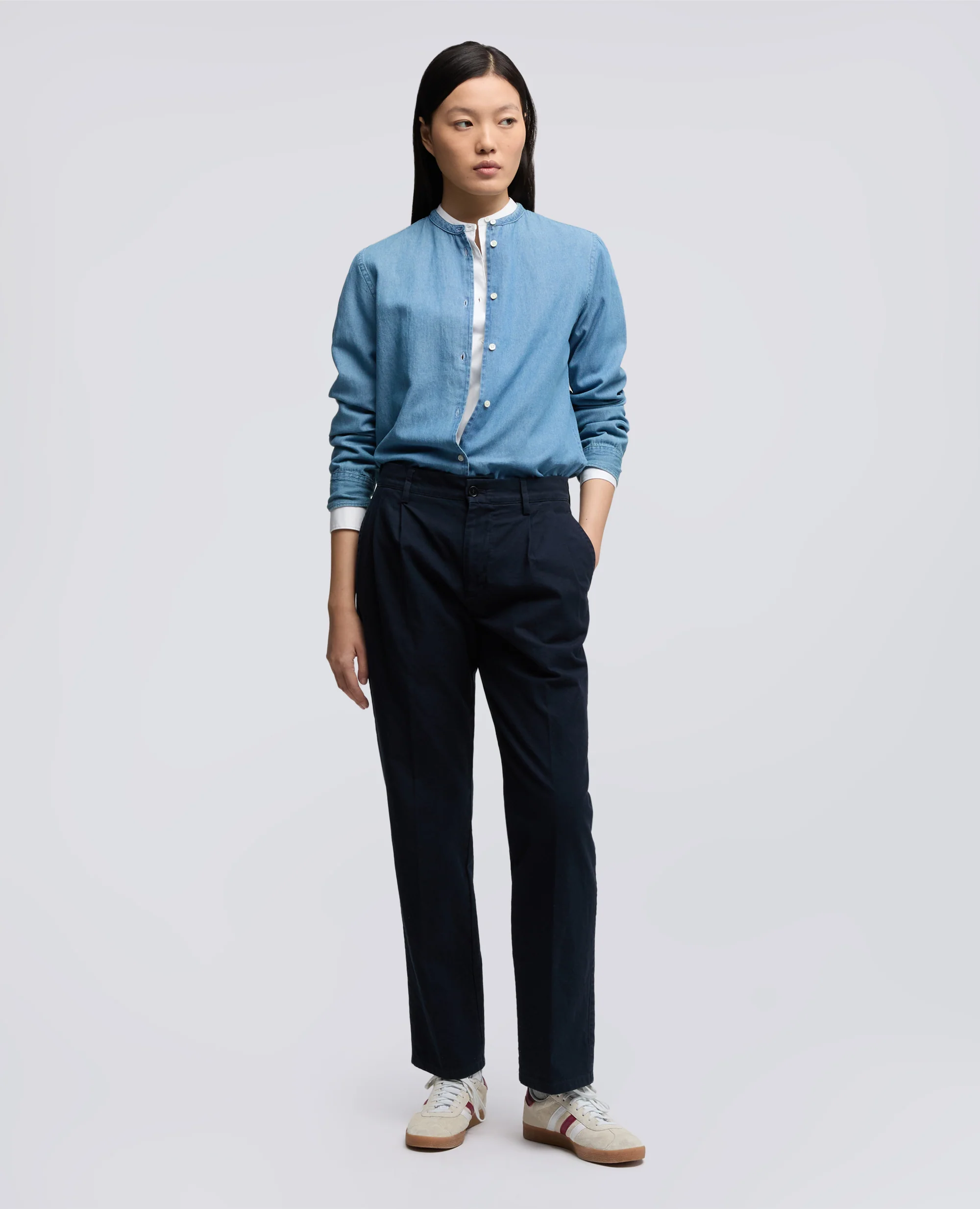 CAMICIA MOD.5416 IN DENIM DI COTONE CON COLLO ALLA COREANA - DENIM - Image 2