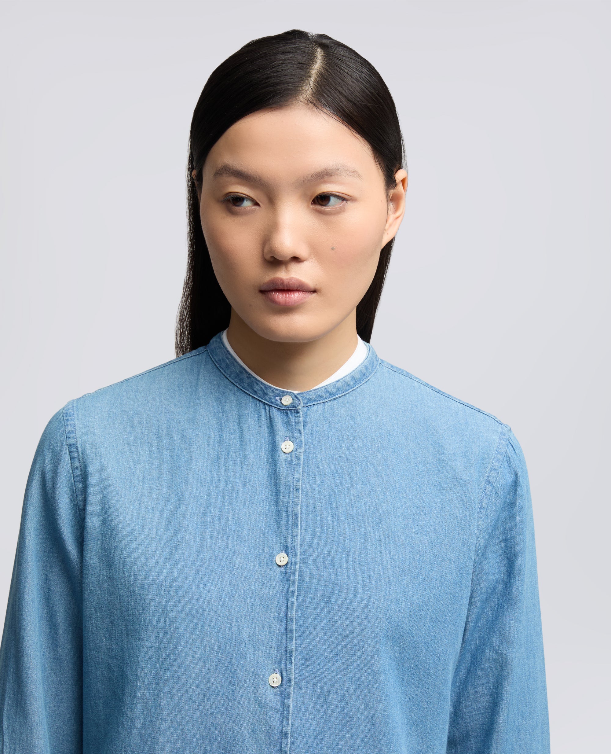 CAMICIA MOD.5416 IN DENIM DI COTONE CON COLLO ALLA COREANA - DENIM - Image 4