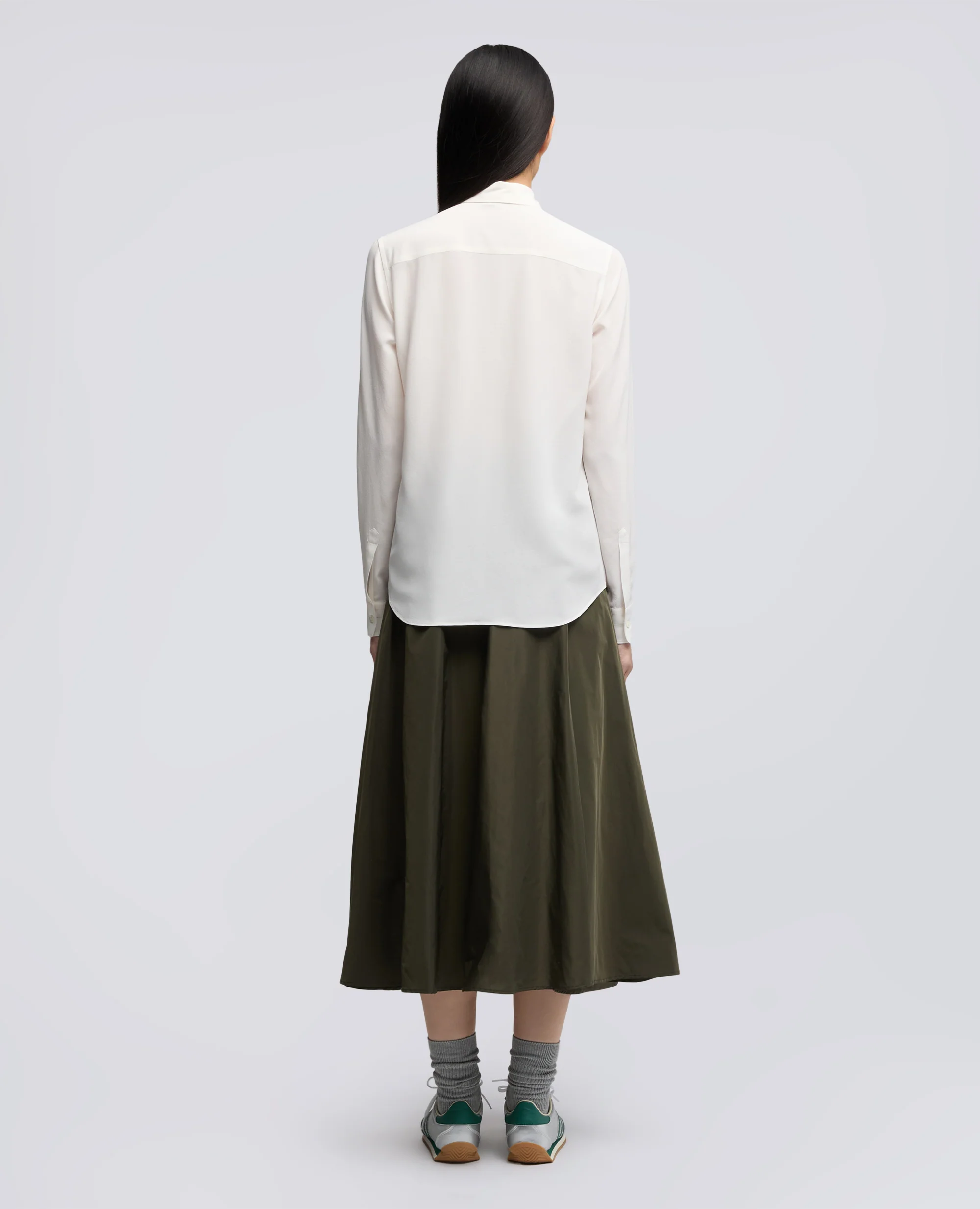 CAMICIA SLIM IN CREPE DE CHINE DI SETA - NATURALE - Image 3