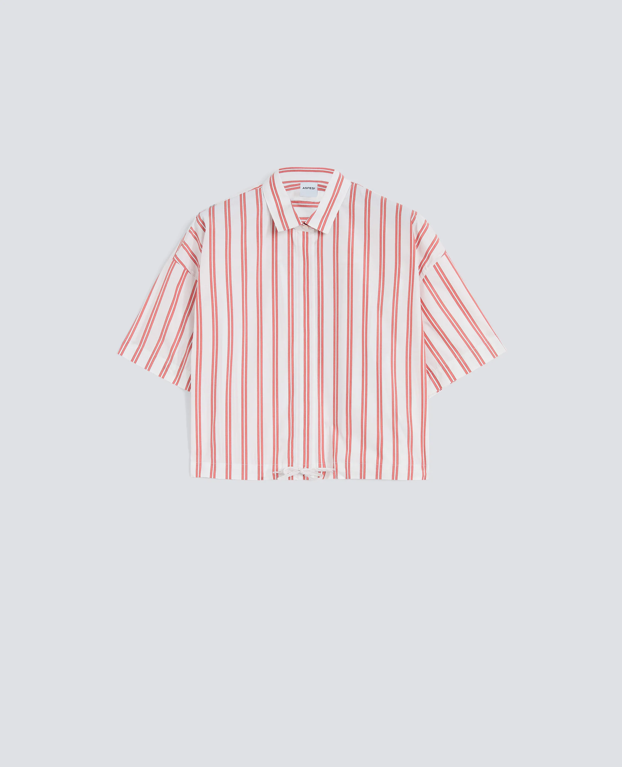 CAMICIA IN POPELINE DI COTONE A RIGHE - RIGA ROSSA