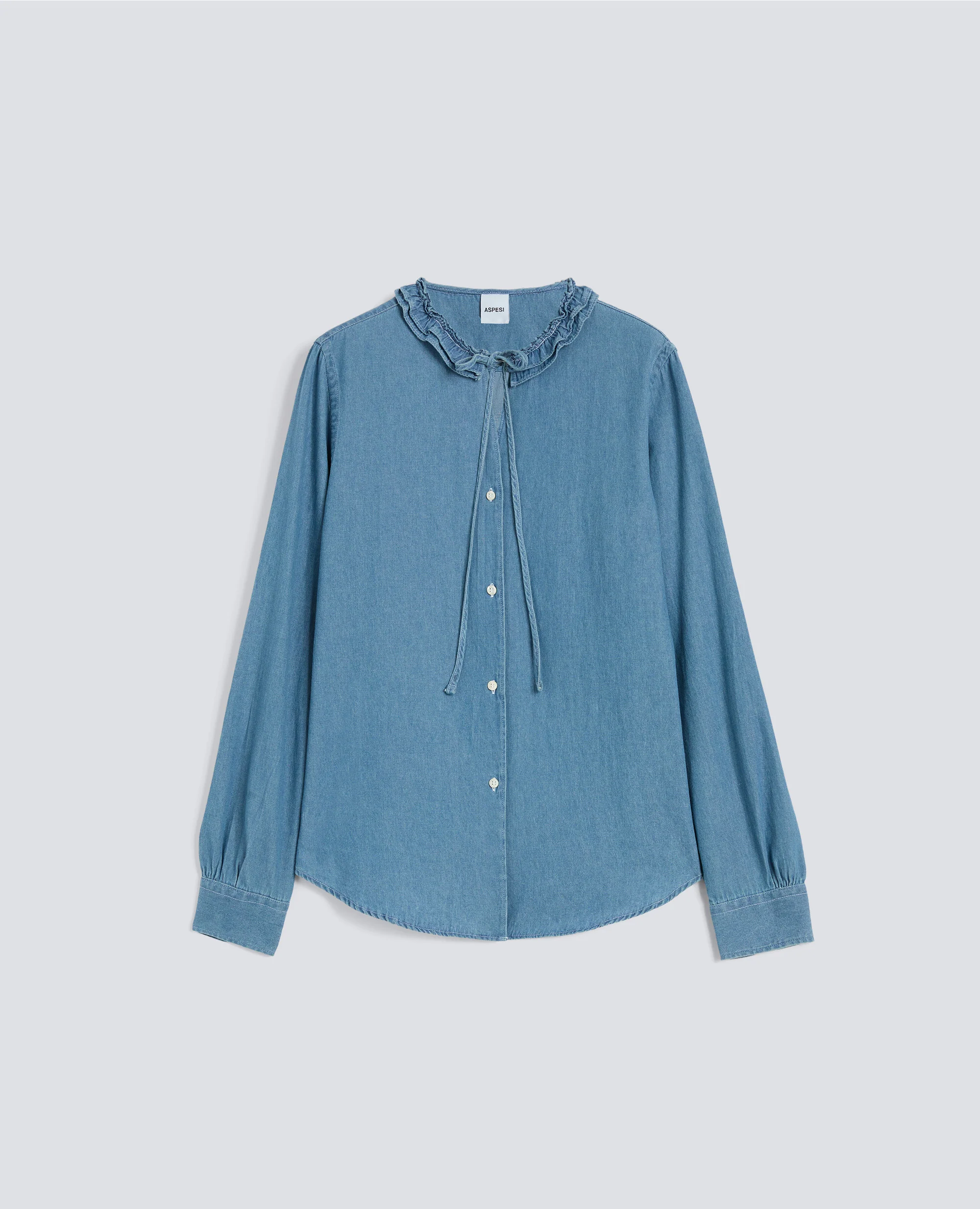 CAMICIA GIROCOLLO IN DENIM DI COTONE - DENIM