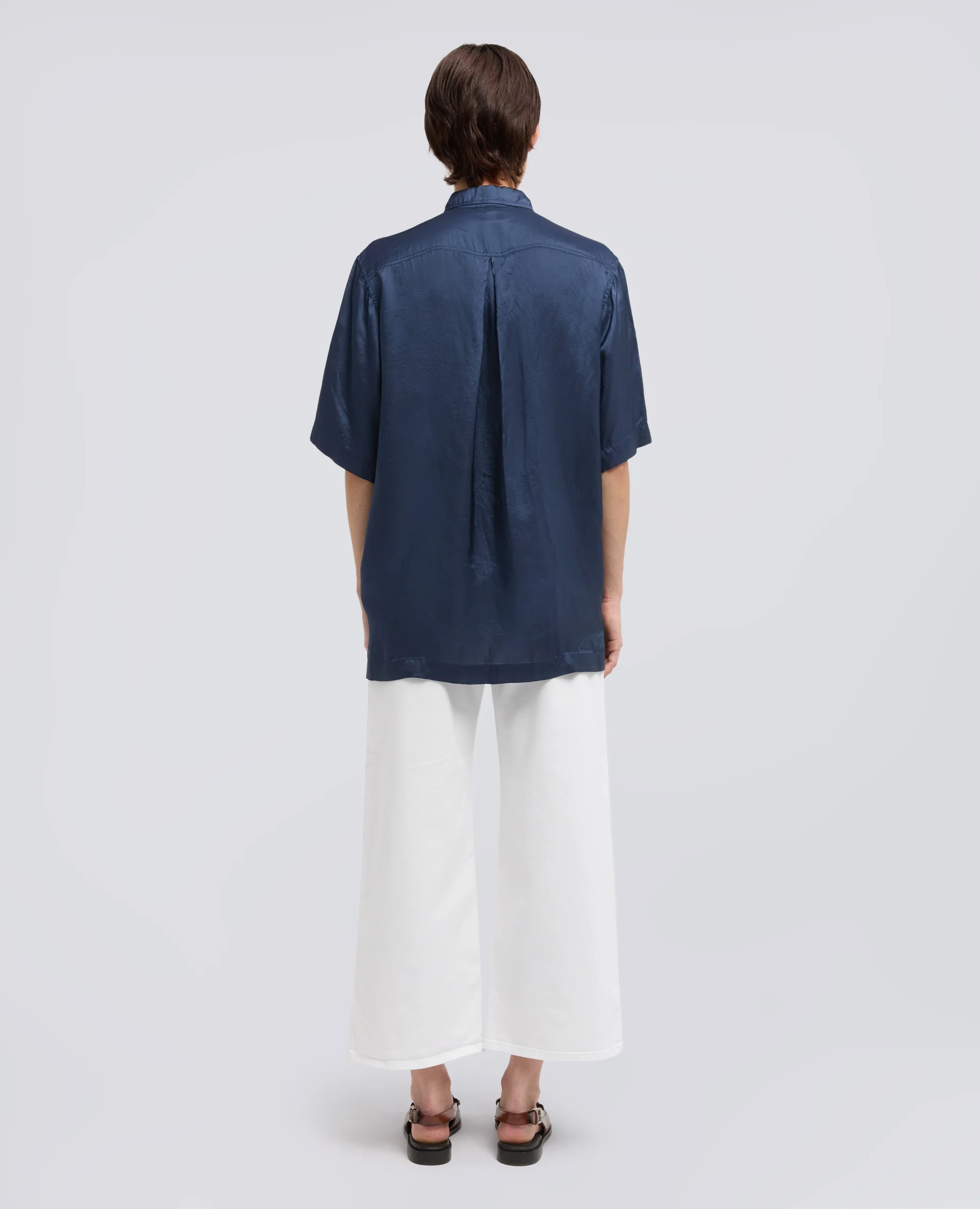 CAMICIA LUNGA IN TWILL DI VISCOSA FINISSAGGIO LAVATO - BLU - Image 3