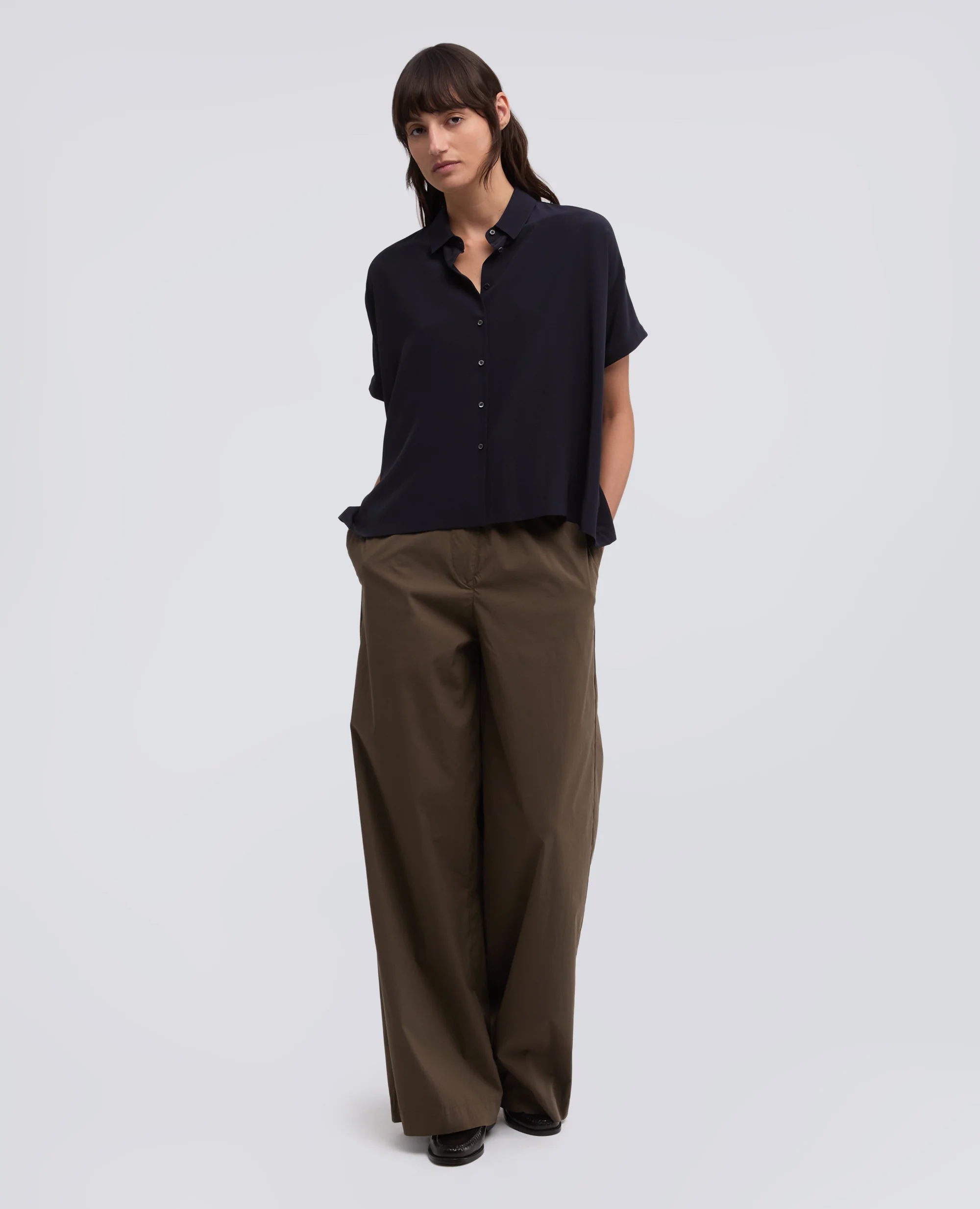 CAMICIA IN CREPE DE CHINE SETA - NAVY - Image 2