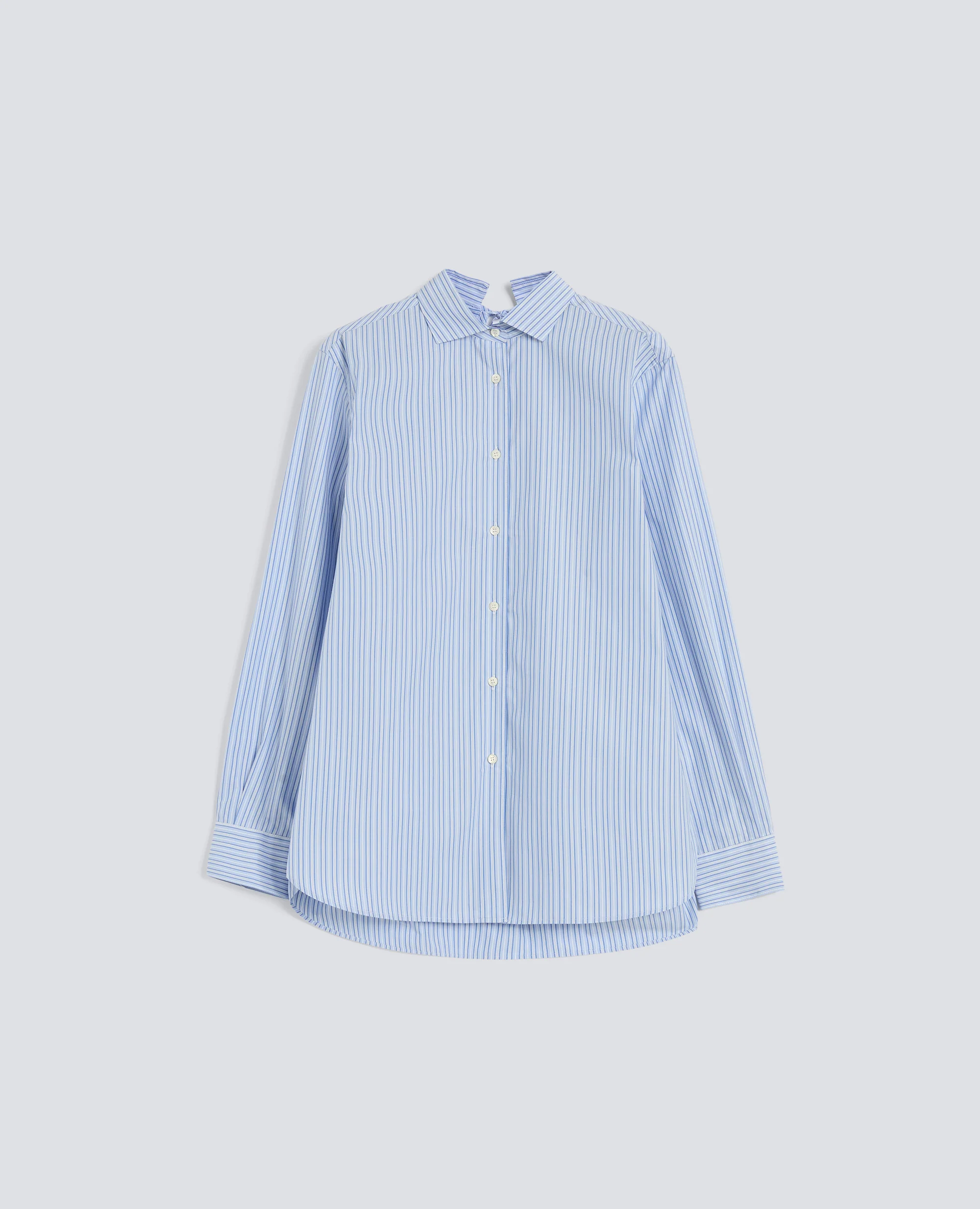 CAMICIA IN POPELINE DI COTONE RIGATO - RIGA BLU