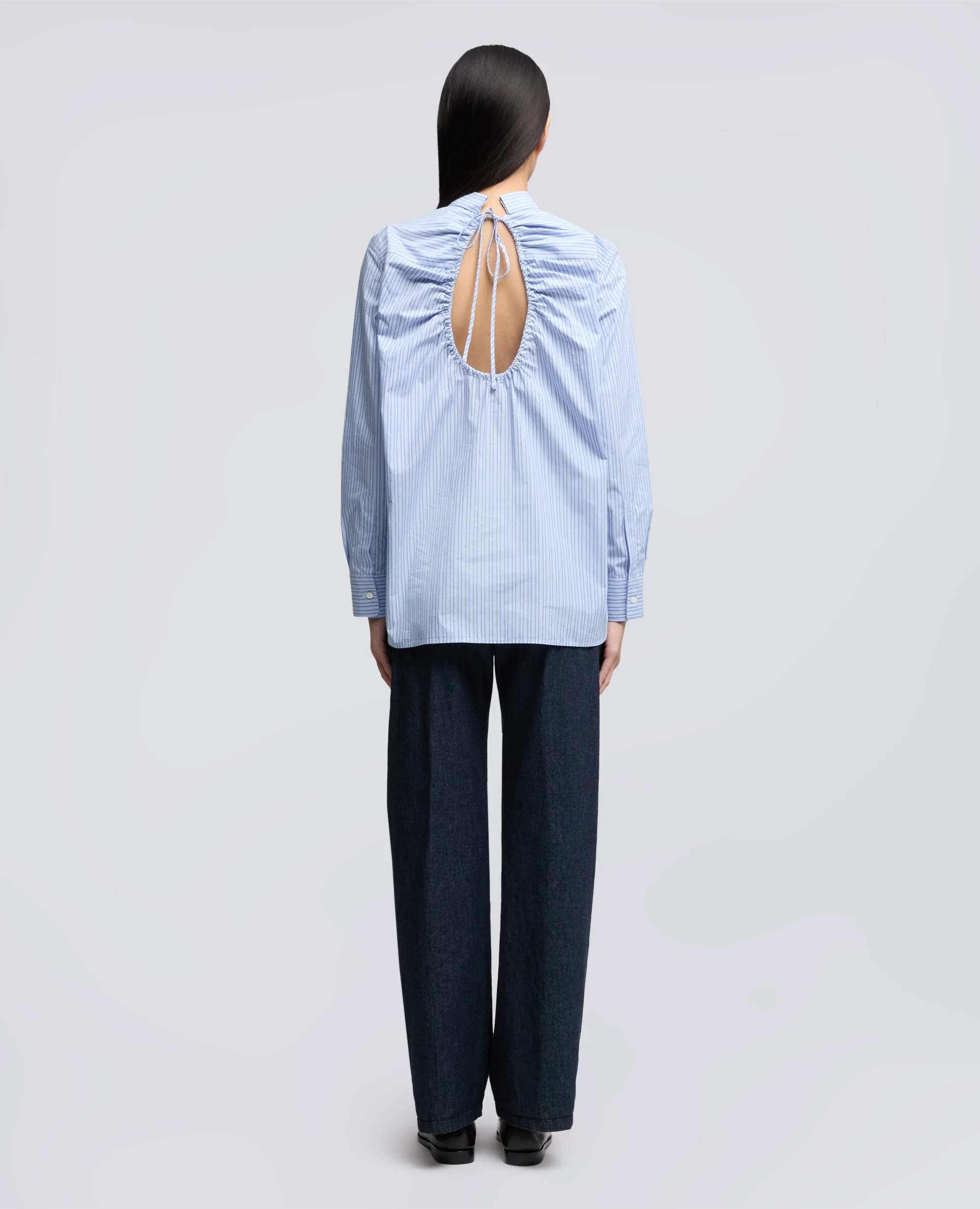 CAMICIA IN POPELINE DI COTONE RIGATO - RIGA BLU - Image 3