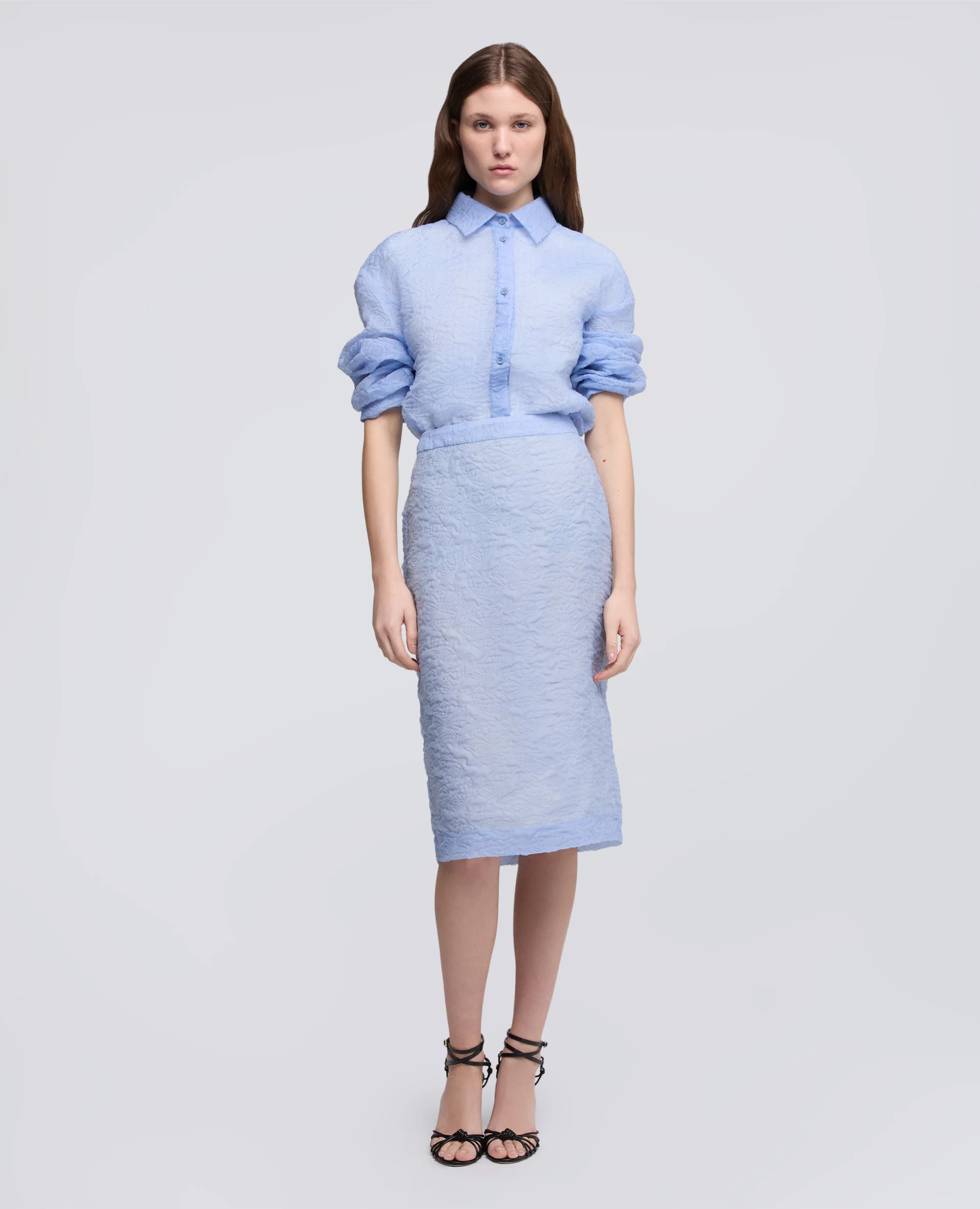 CAMICIA IN CLOQUE IN COTONE-NYLON - AZZURRO - Image 2