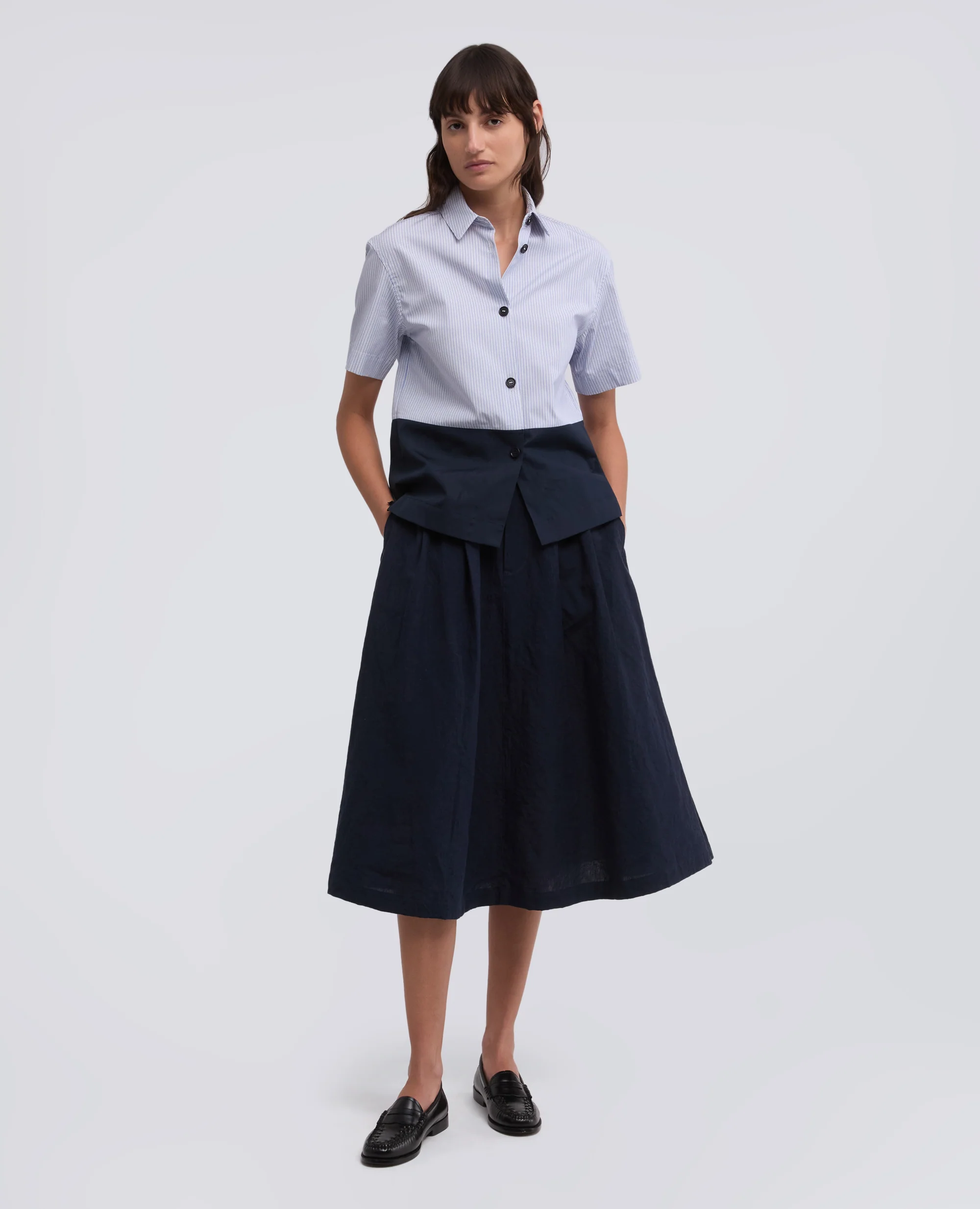 CAMICIA BOXY IN POPELINE COTONE - RIGA AZZURRA - Image 2