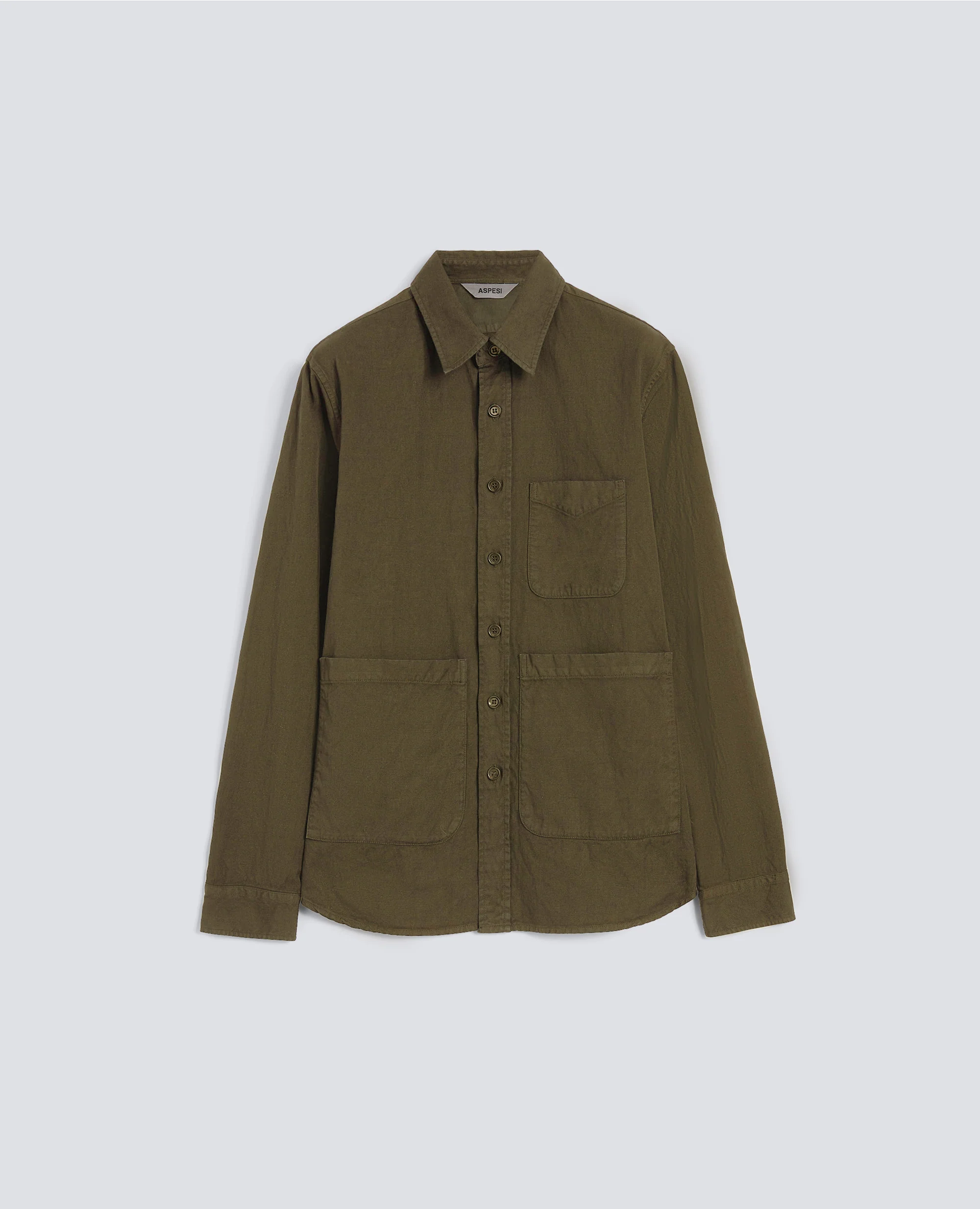 CAMICIA UTILITY IN TELA RUSTICA DI COTONE-LINO - MILITARE