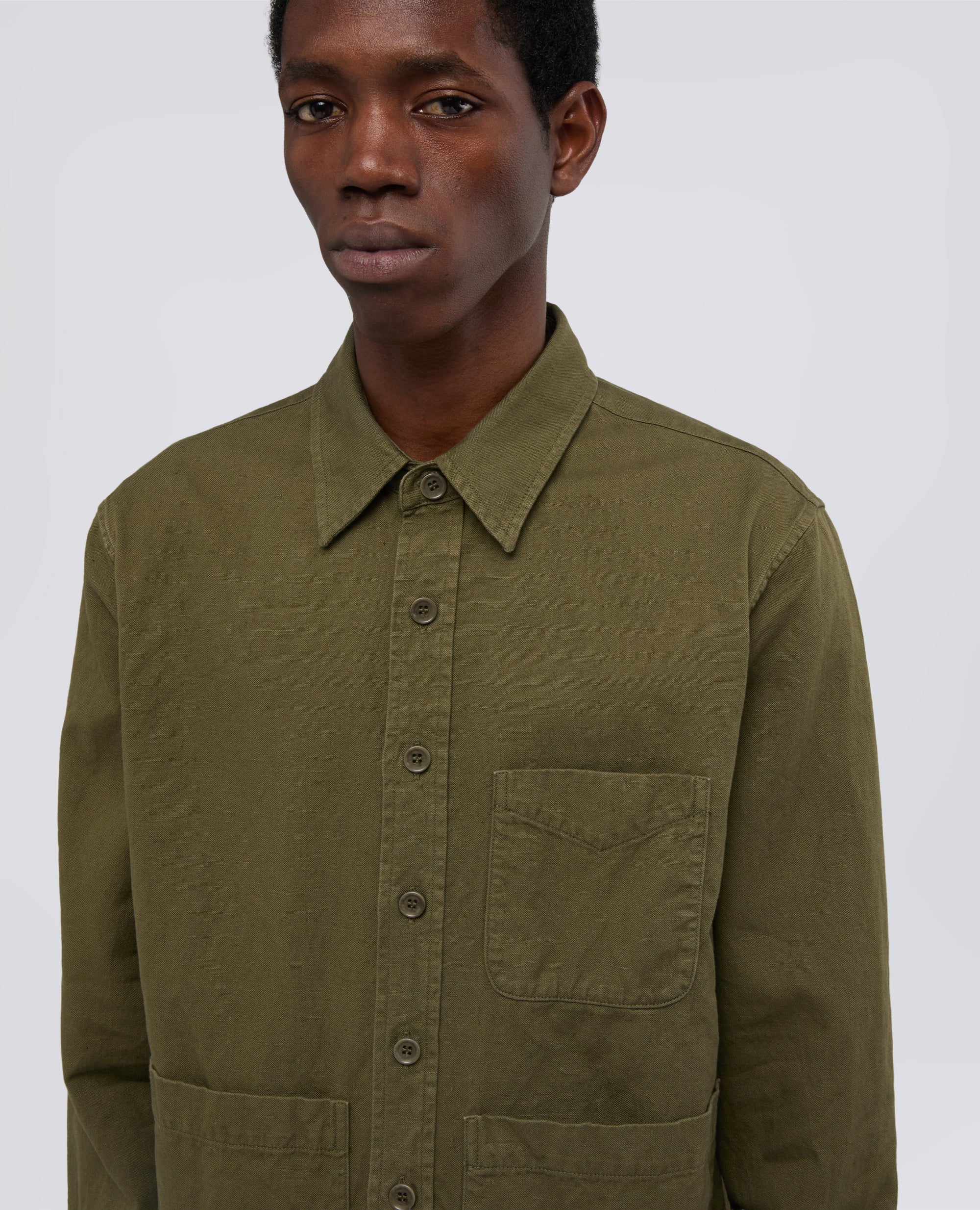 CAMICIA UTILITY IN TELA RUSTICA DI COTONE-LINO - MILITARE - Image 4