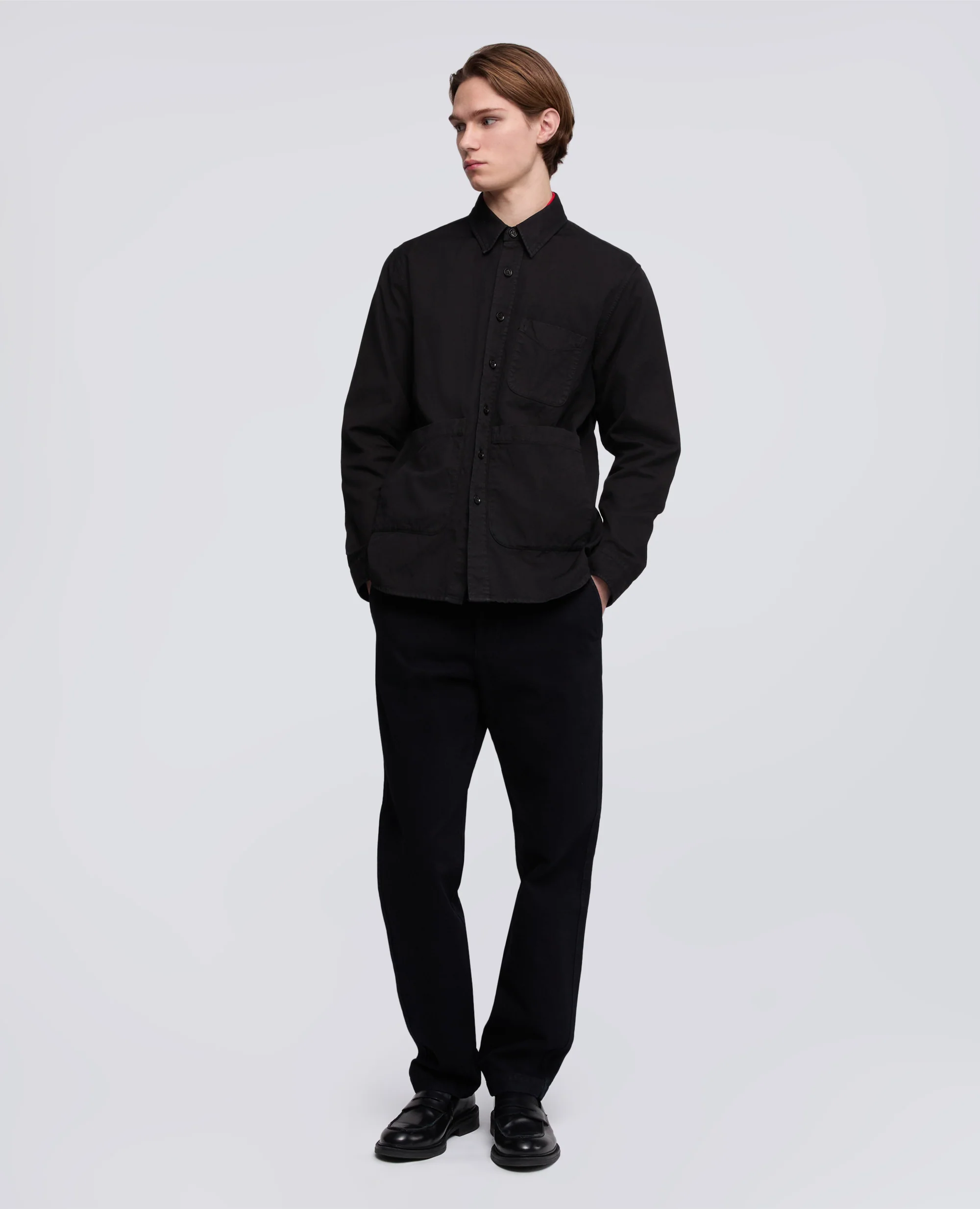 CAMICIA UTILITY IN TELA RUSTICA DI COTONE-LINO - NERO - Image 2