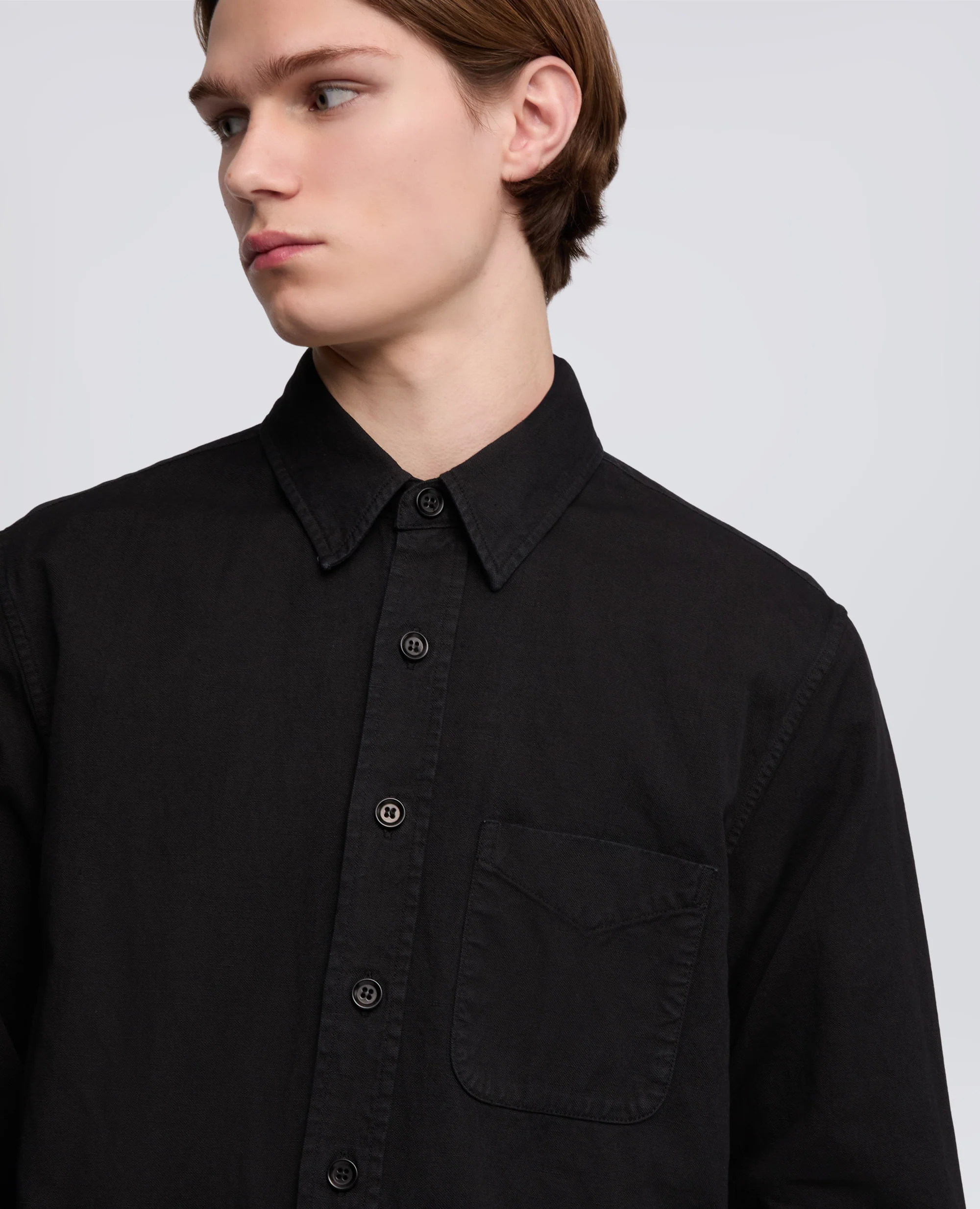 CAMICIA UTILITY IN TELA RUSTICA DI COTONE-LINO - NERO - Image 4