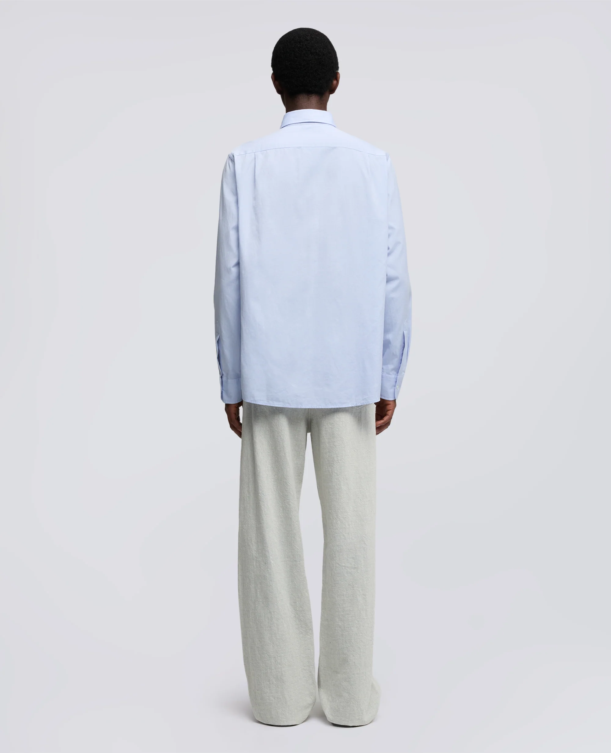 CAMICIA IN PIN POINT DI COTONE CON COLLO FRANCESE - AZZURRO - Image 3