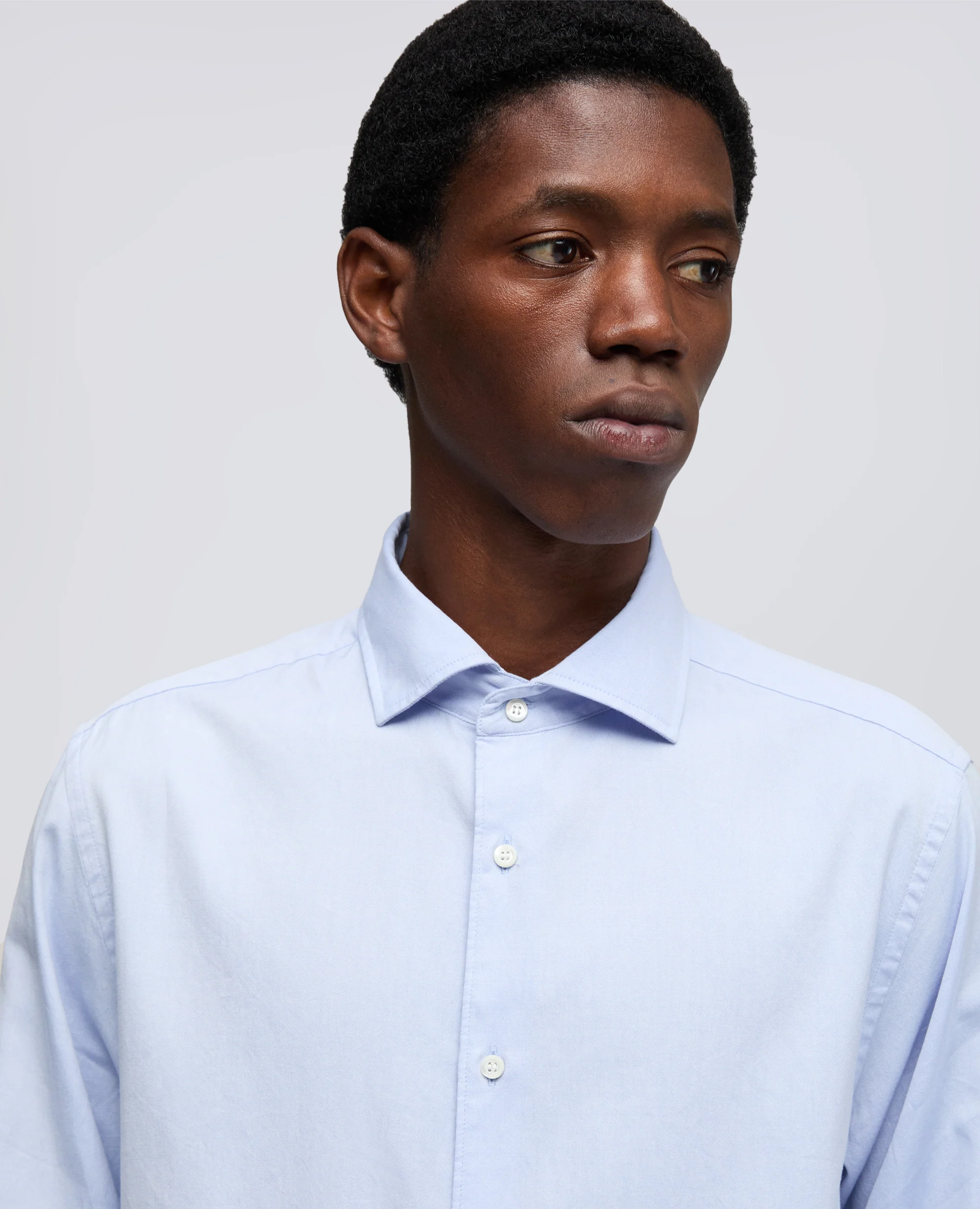 CAMICIA IN PIN POINT DI COTONE CON COLLO FRANCESE - AZZURRO - Image 4