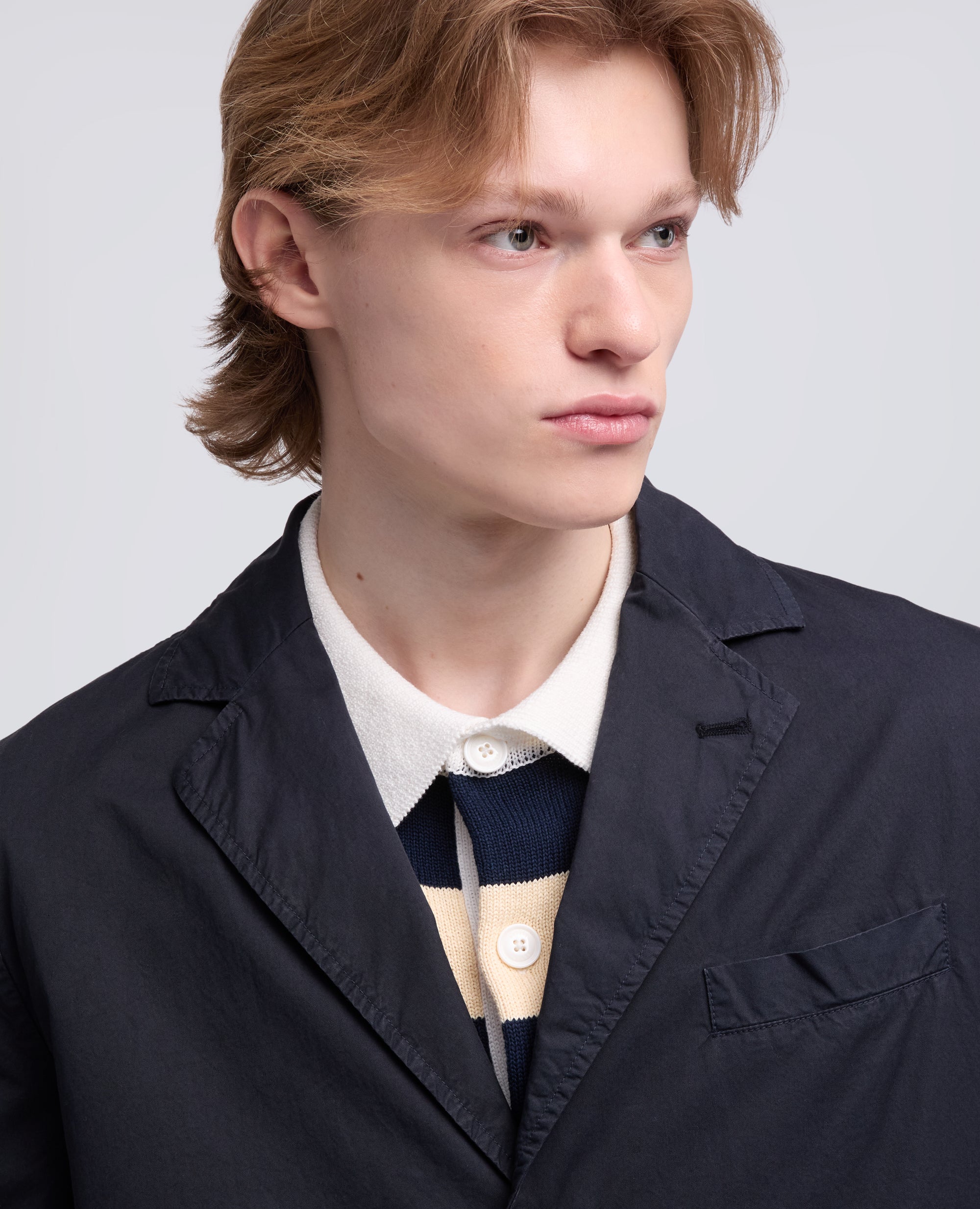 BLAZER IN MICRO TWILL DI COTONE TINTO CAPO - NAVY - Image 4