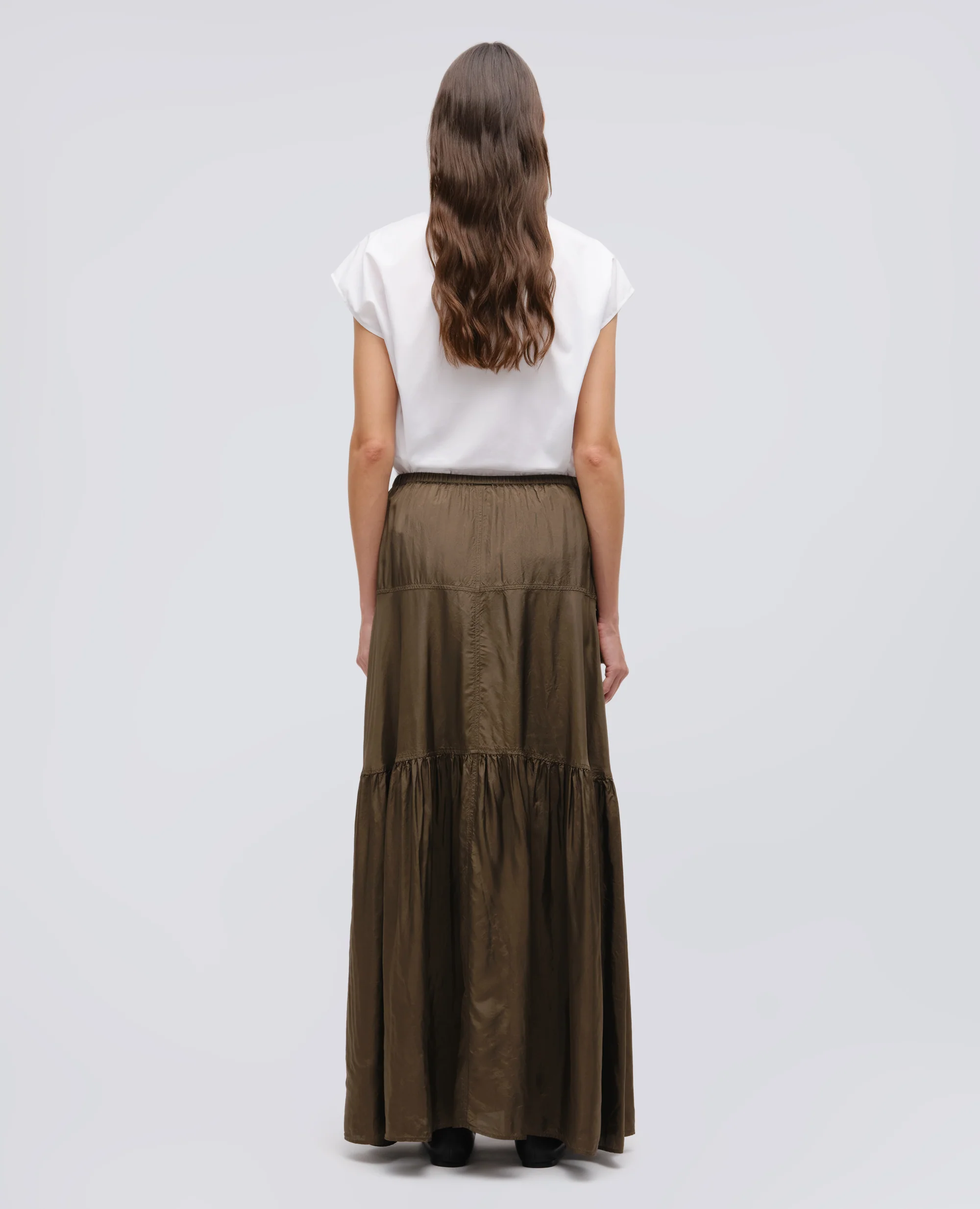 GONNA LUNGA IN TWILL DI VISCOSA - MILITARE - Image 3