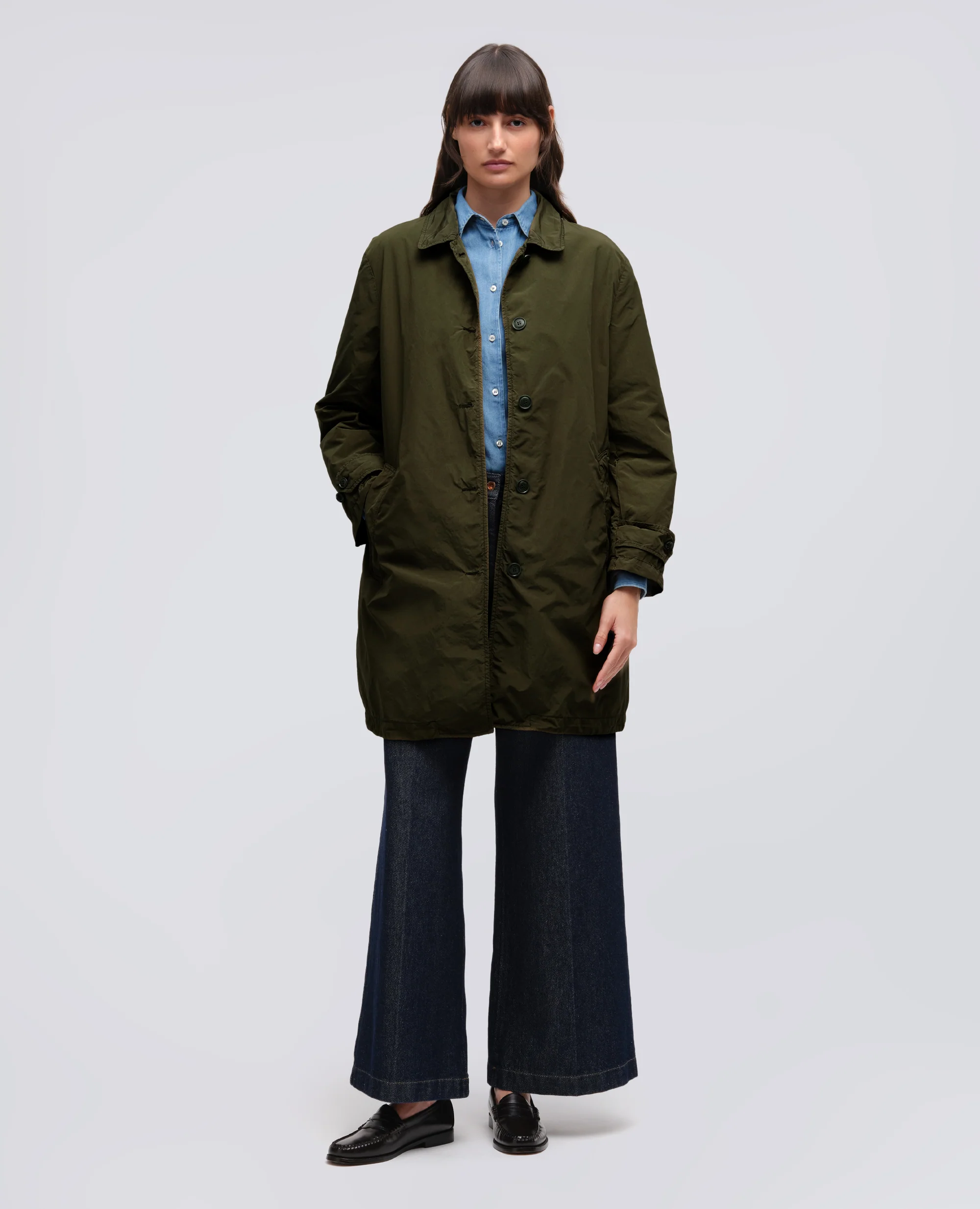 IMPERMEABILE IN POLIESTERE E NYLON COMPATTO - MILITARE - Image 2