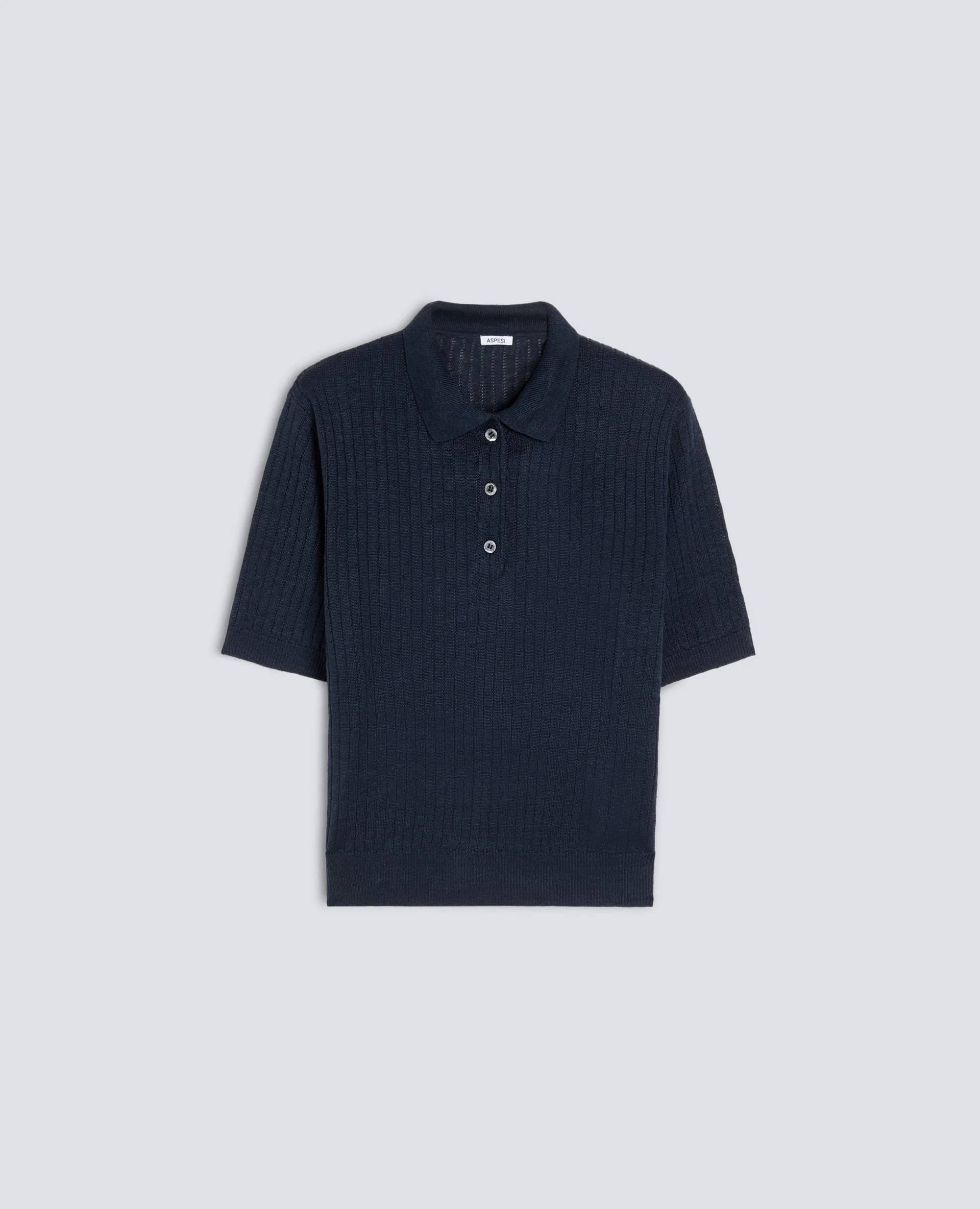 POLO A MANICHE CORTE IN FILATO DI PURO LINO - BLU