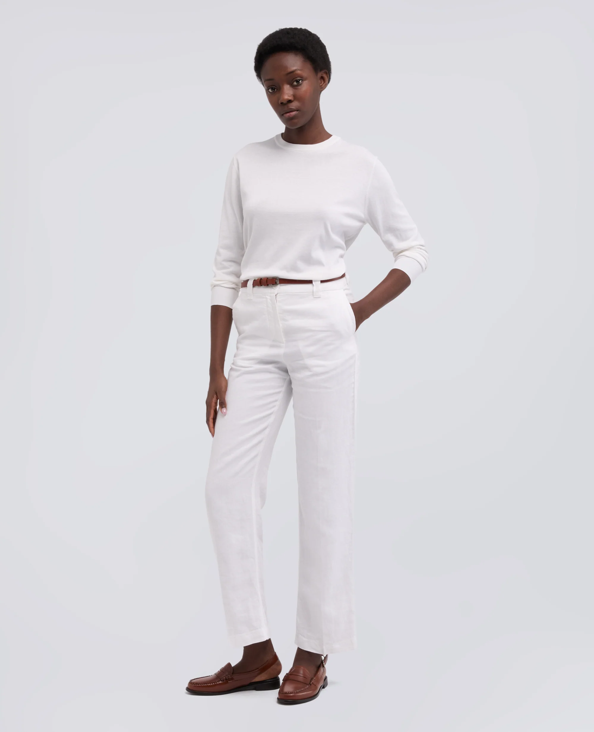 MAGLIA GIROCOLLO CON ROUCHES IN MISTO COTONE, SETA E LINO - BIANCO - Image 2