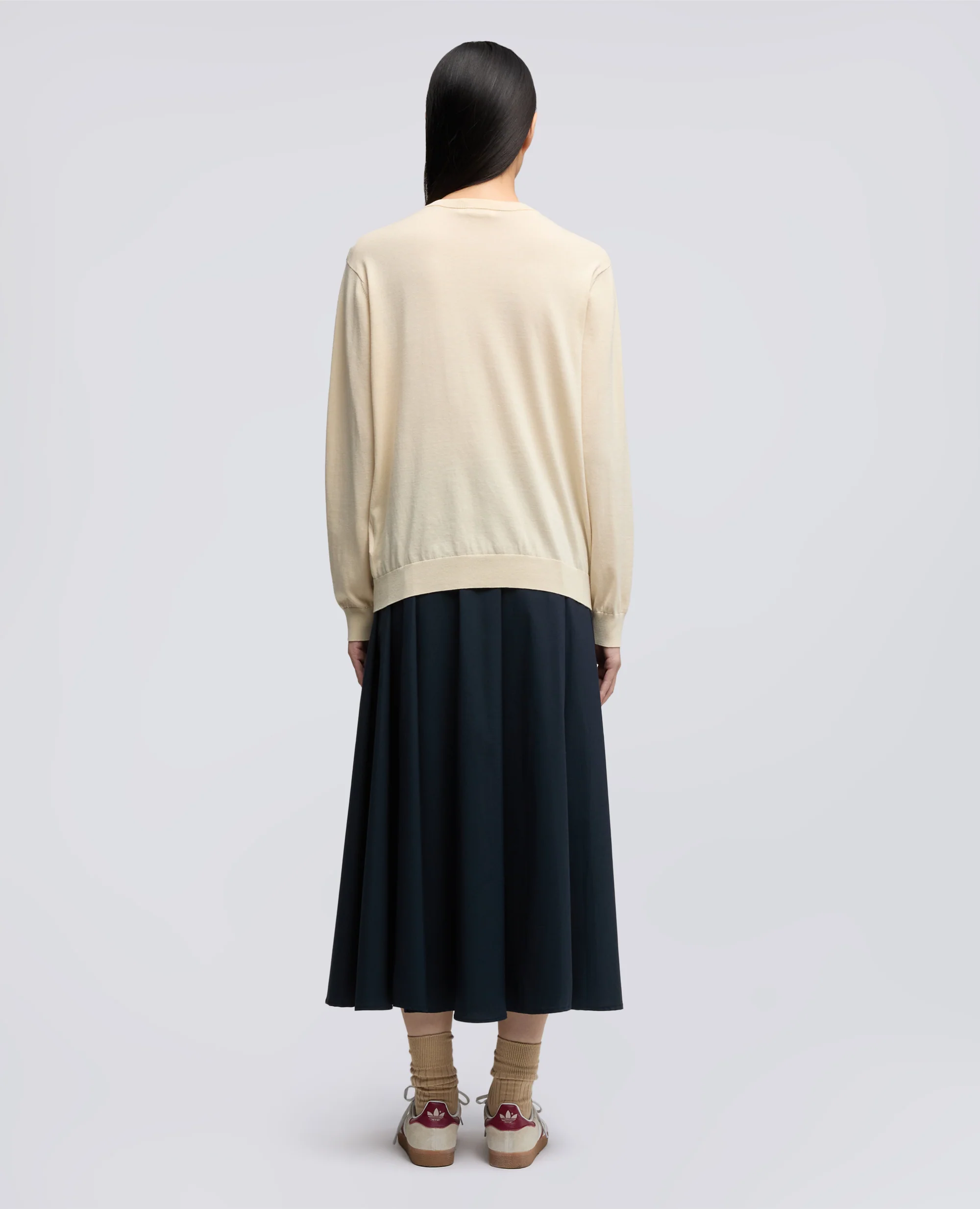 MAGLIA GIROCOLLO CON ROUCHES IN MISTO COTONE, SETA E LINO - NATURALE - Image 3