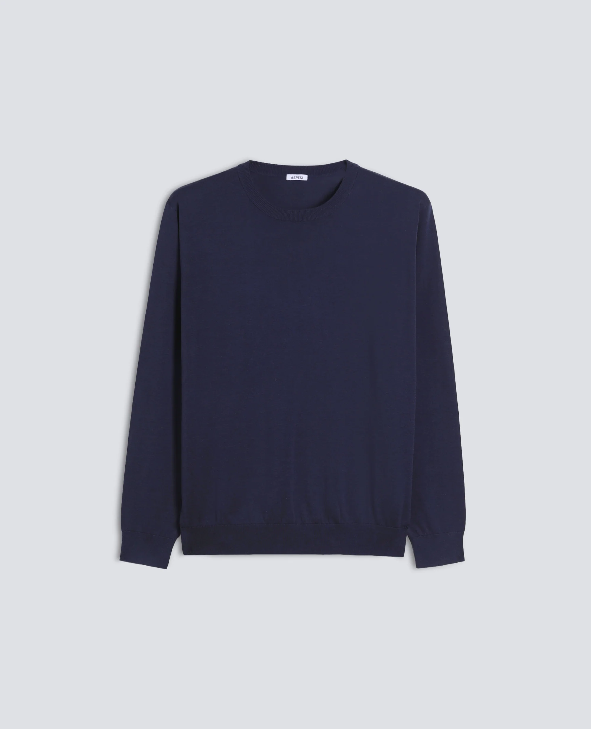 MAGLIA GIROCOLLO CON ROUCHES IN MISTO COTONE, SETA E LINO - NAVY