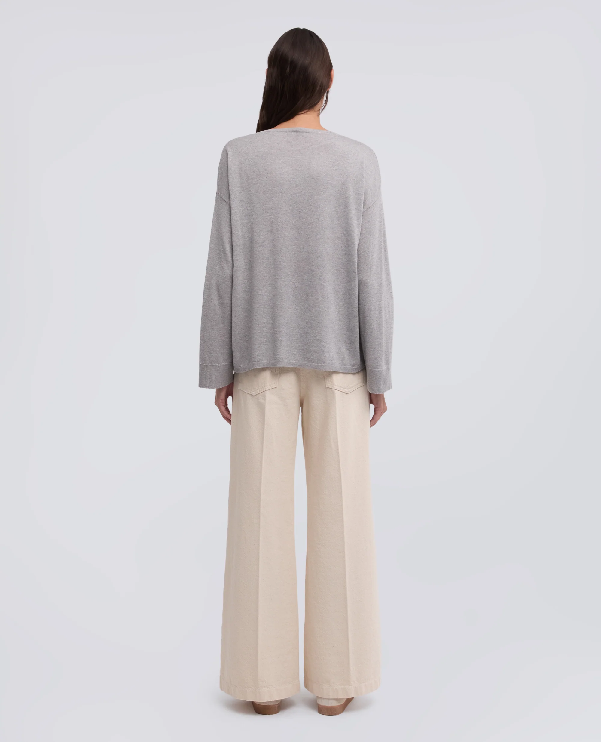 MAGLIA A MANICHE LUNGHE IN MISTO SETA, COTONE E CASHMERE - GRIGIO - Image 3