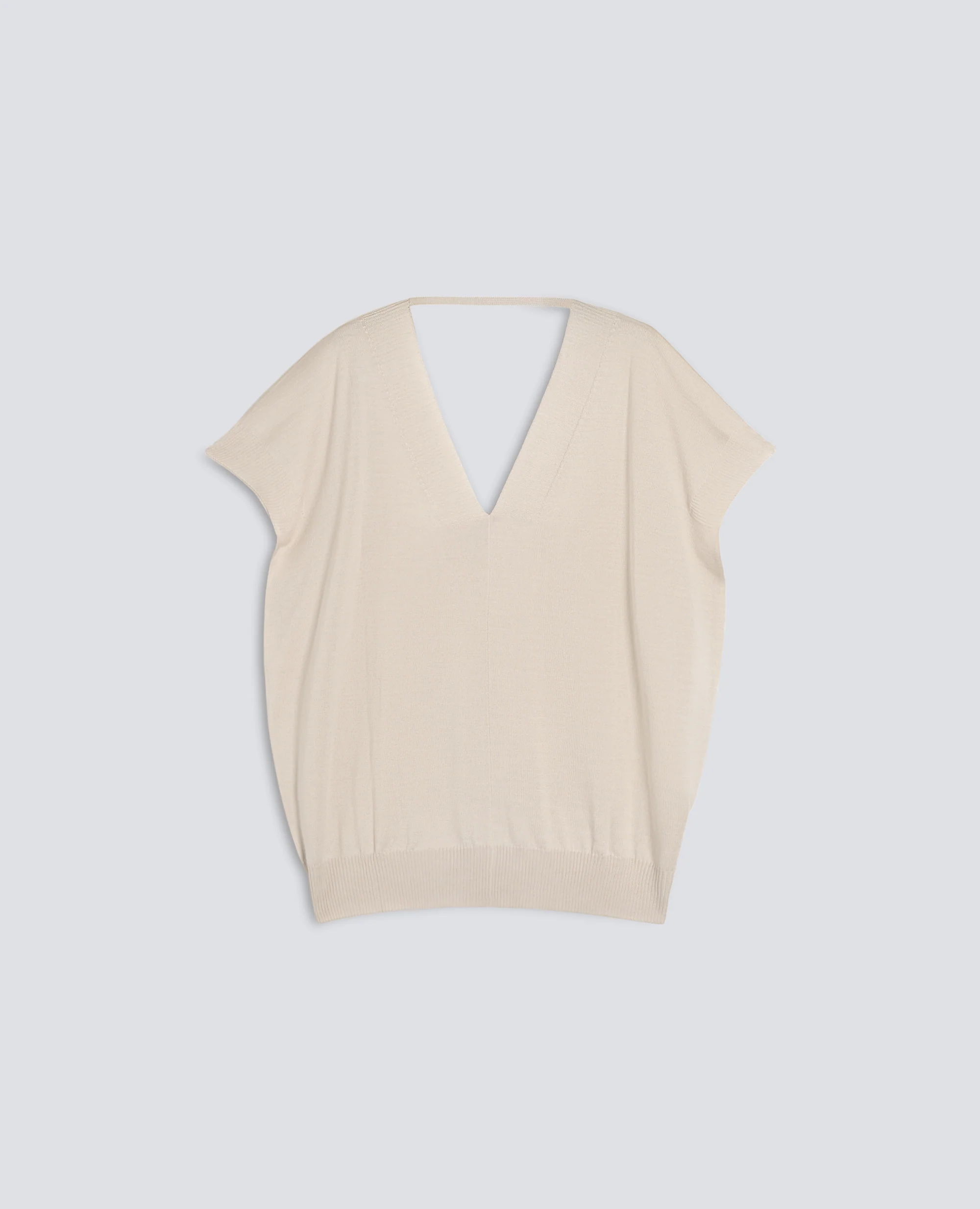 MAGLIA CON SCOLLO A V IN LANA E SETA - SABBIA