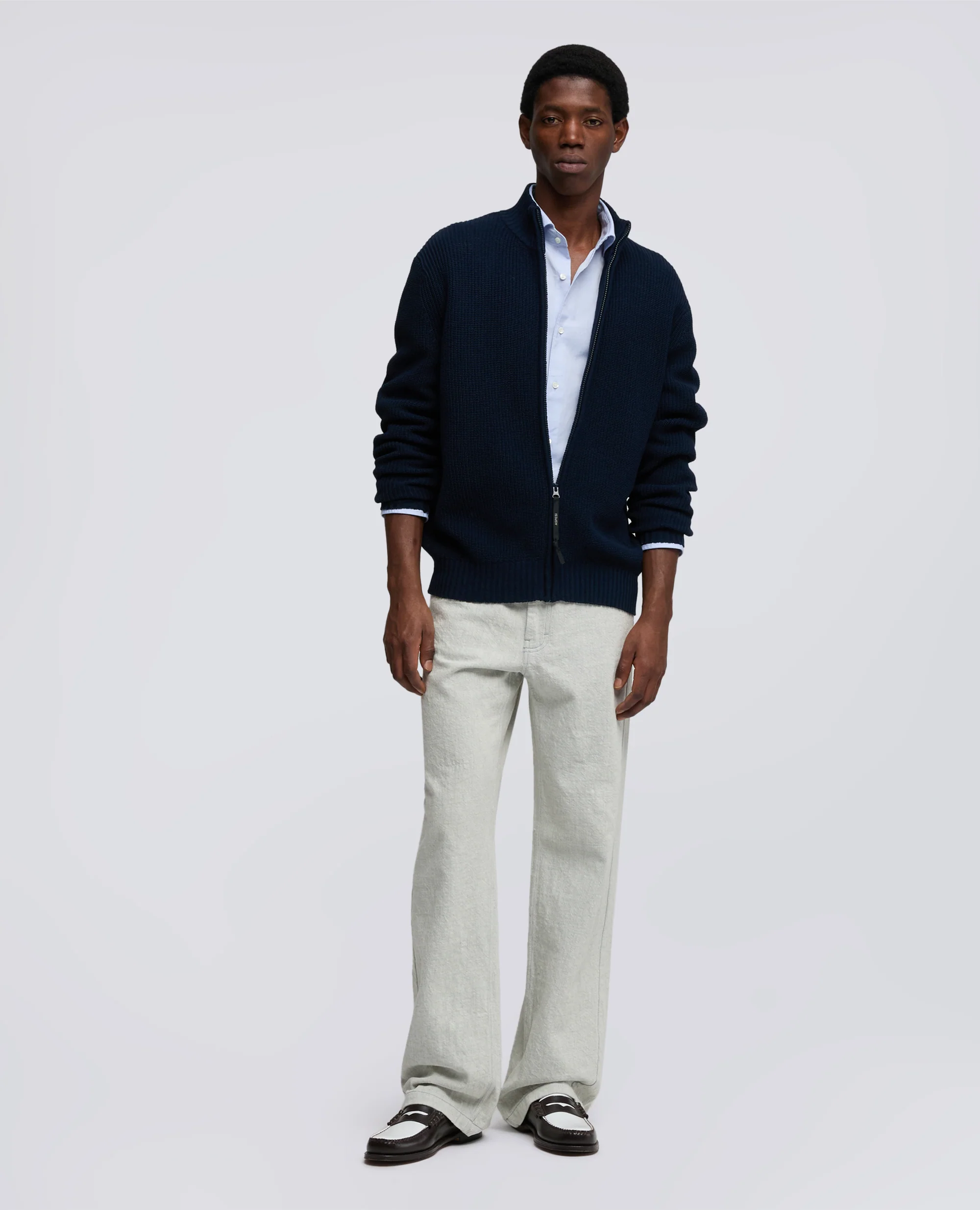 MAGLIA CON ZIP IN FILATO DI COTONE - NAVY - Image 2