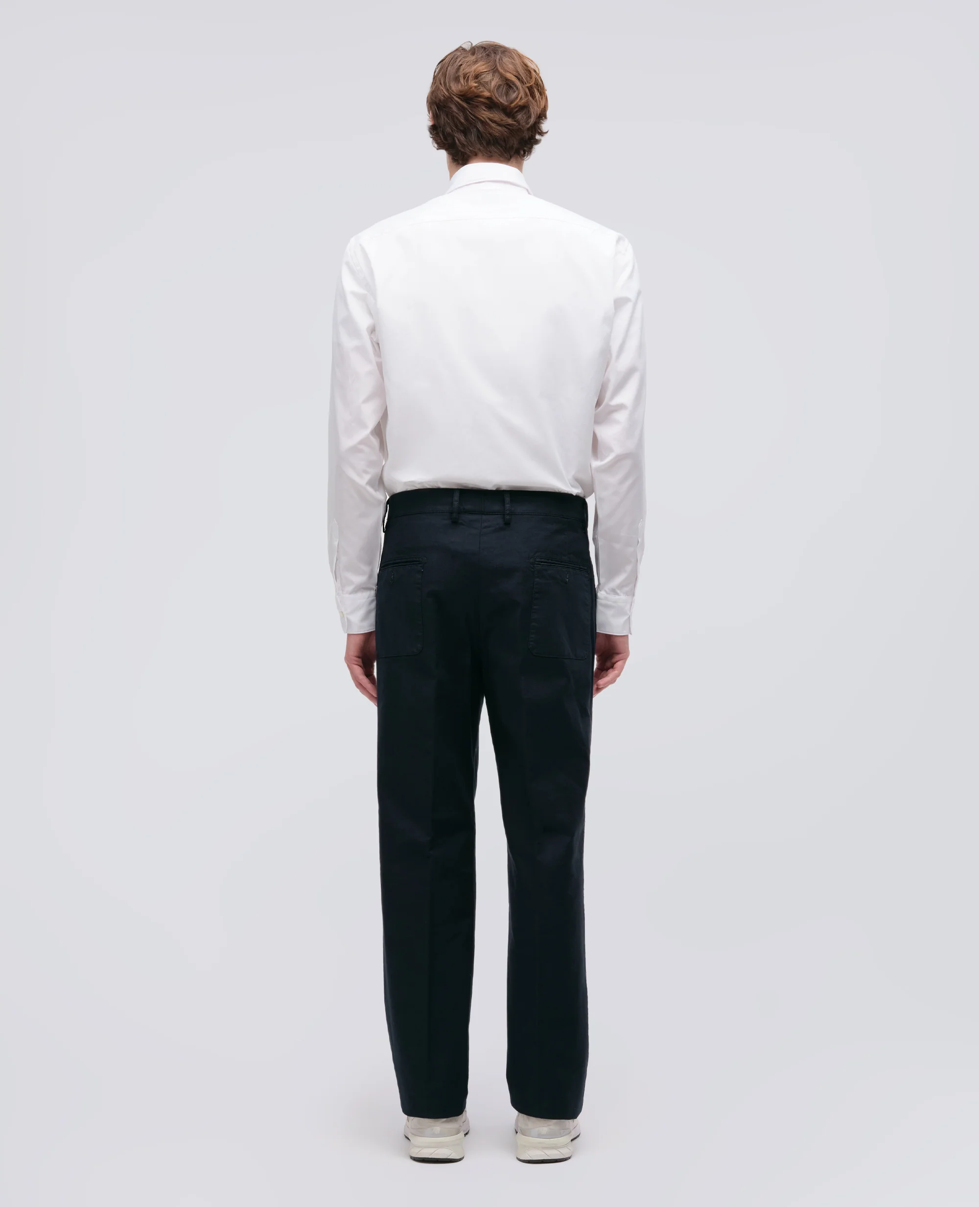 PANTALONE SLIM BANANA IN GABARDINA DI COTONE - NAVY - Image 3