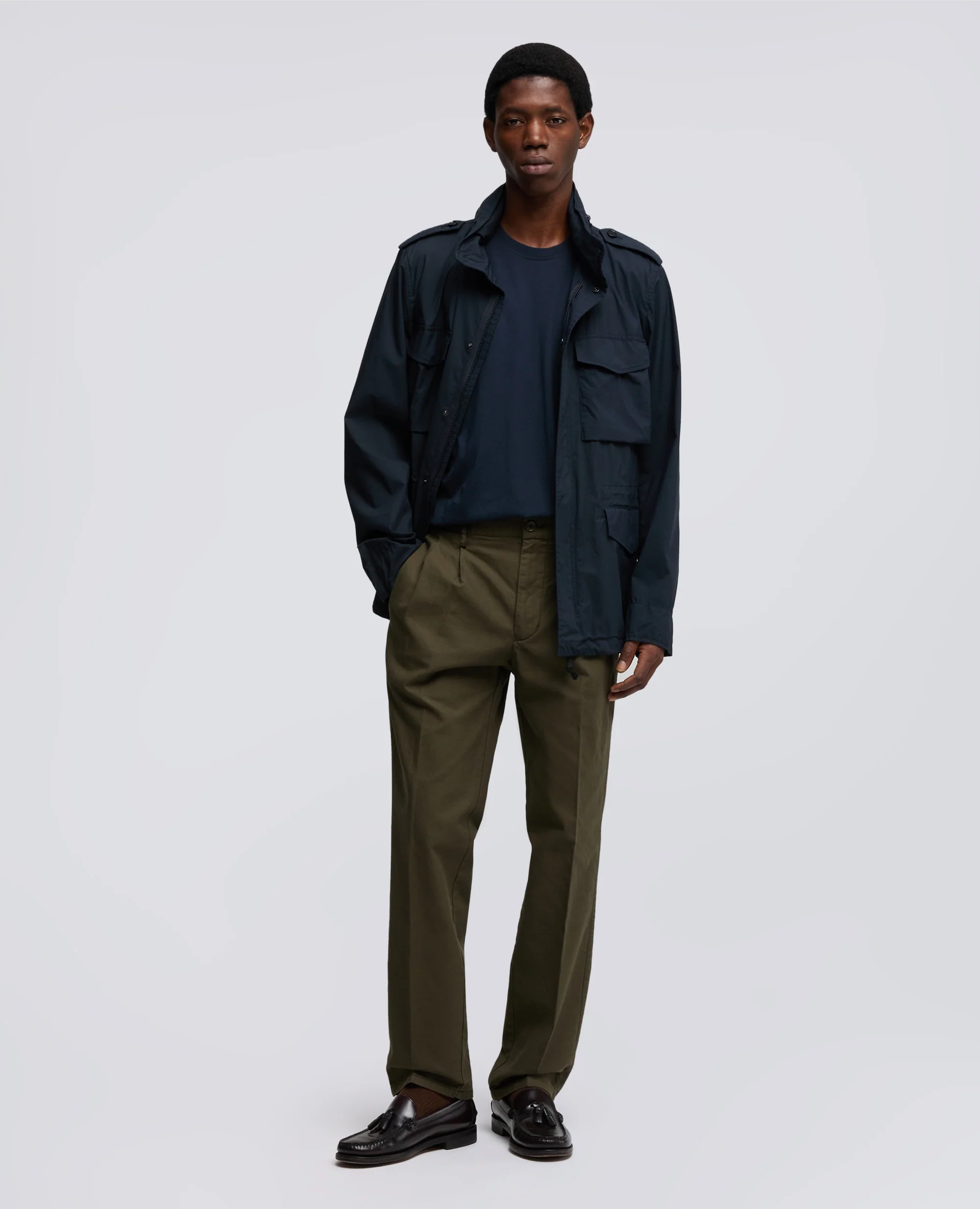 PANTALONE SLIM BANANA IN GABARDINA DI COTONE - MILITARE - Image 2