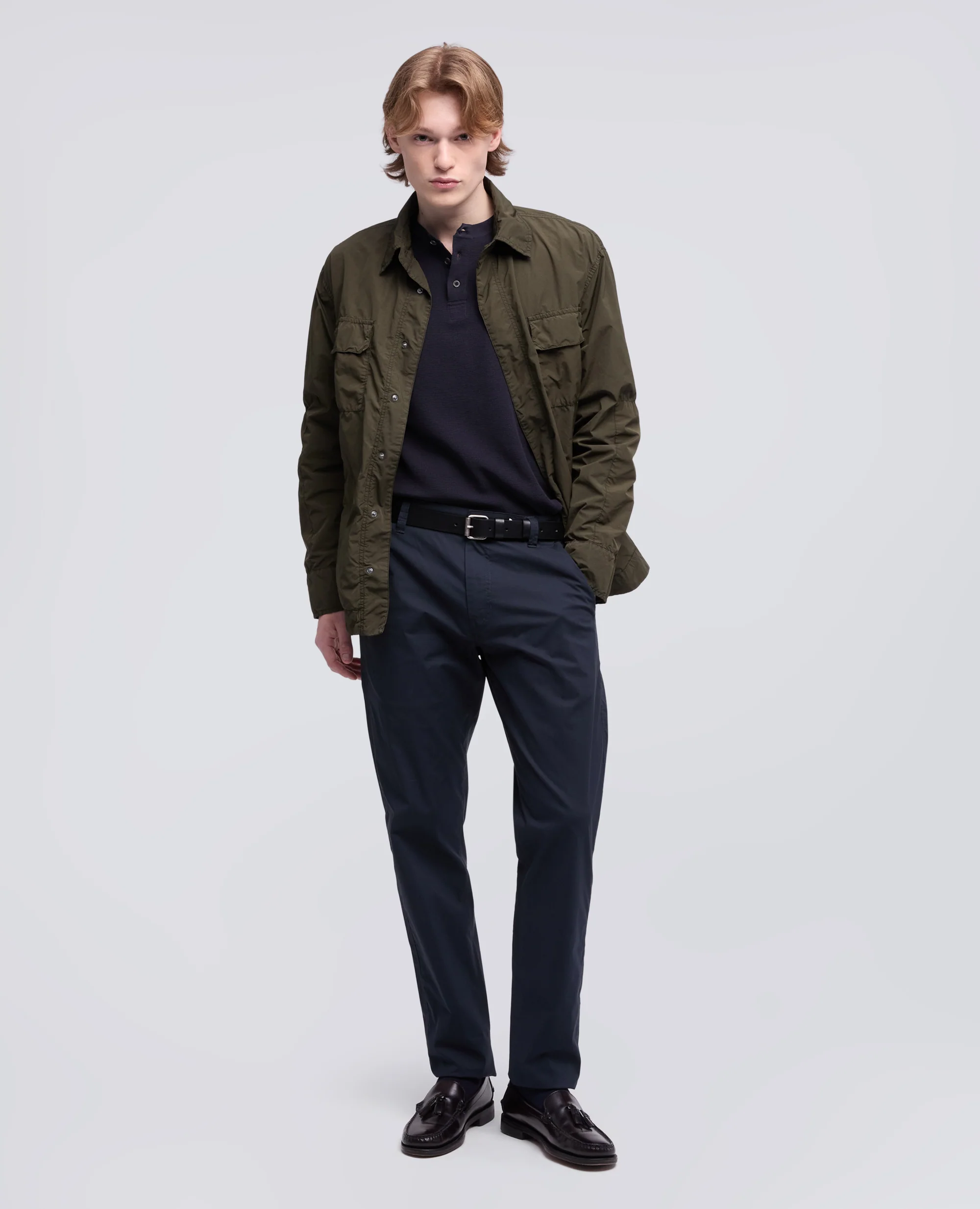 PANTALONE CHINO IN POPELINE DI COTONE E NYLON STRETCH - NAVY - Image 2