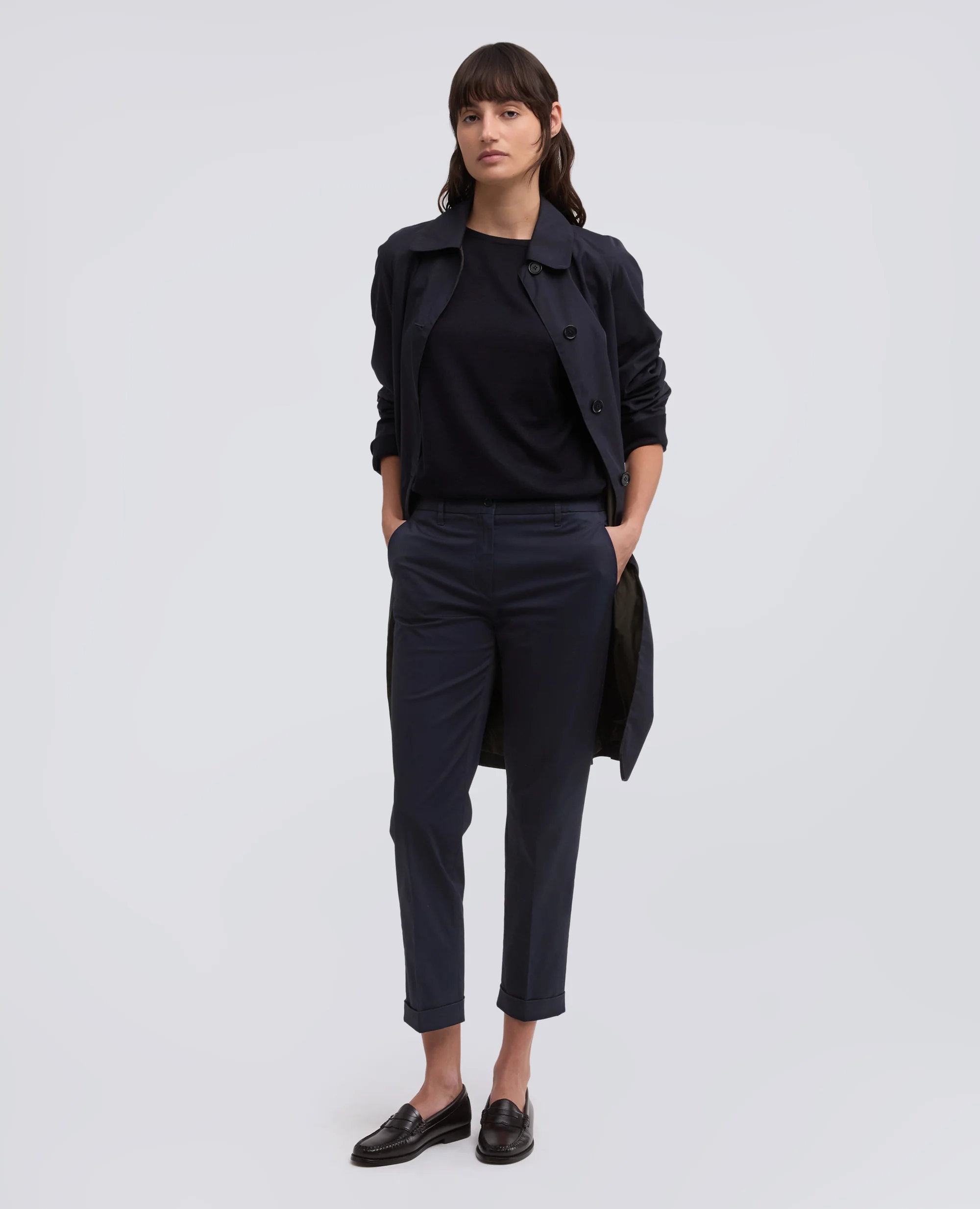 PANTALONE IN TWILL DI COTONE STRETCH - NAVY - Image 2