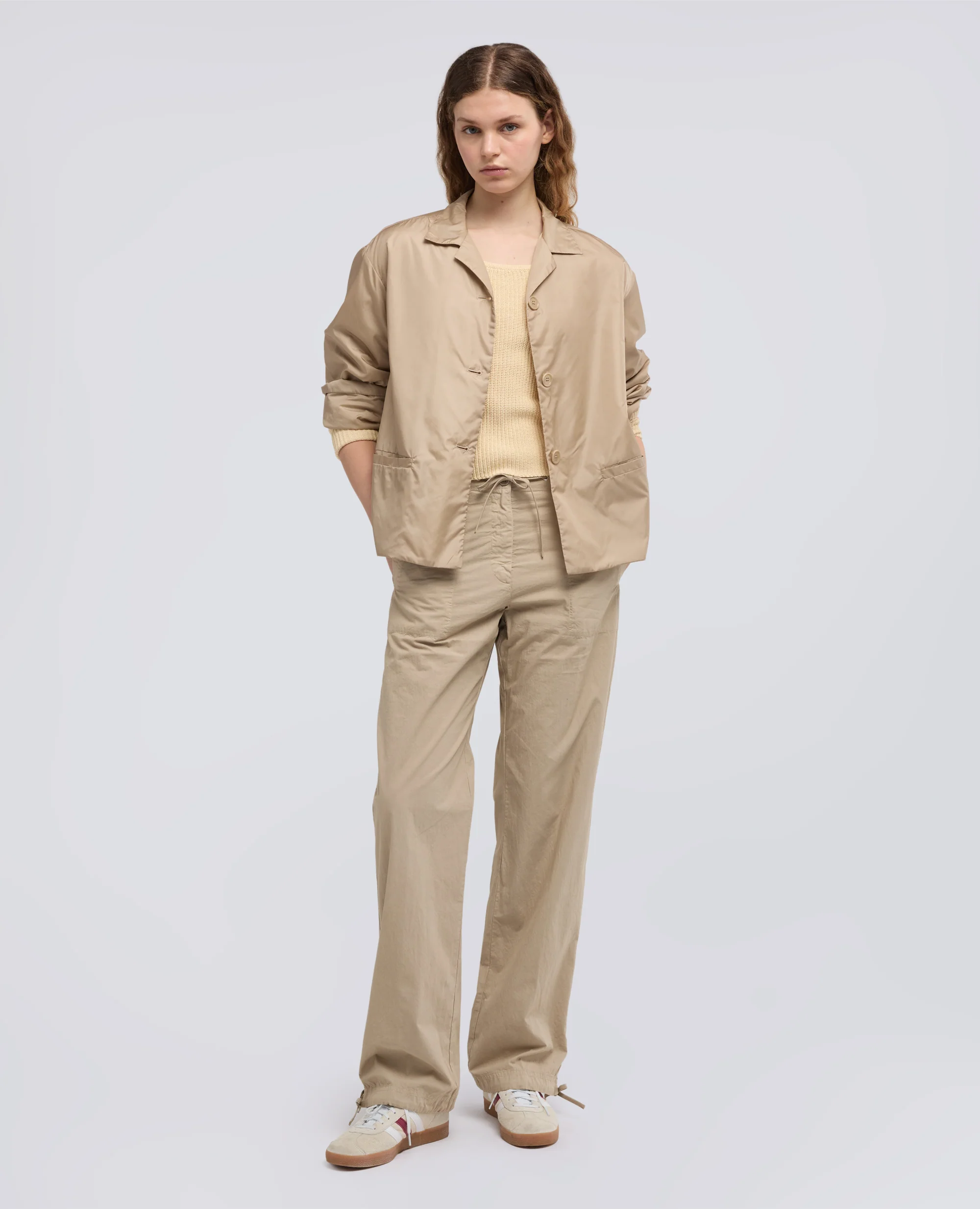 PANTALONE IN POPELINE  DI COTONE CON COULISSE - BEIGE - Image 2