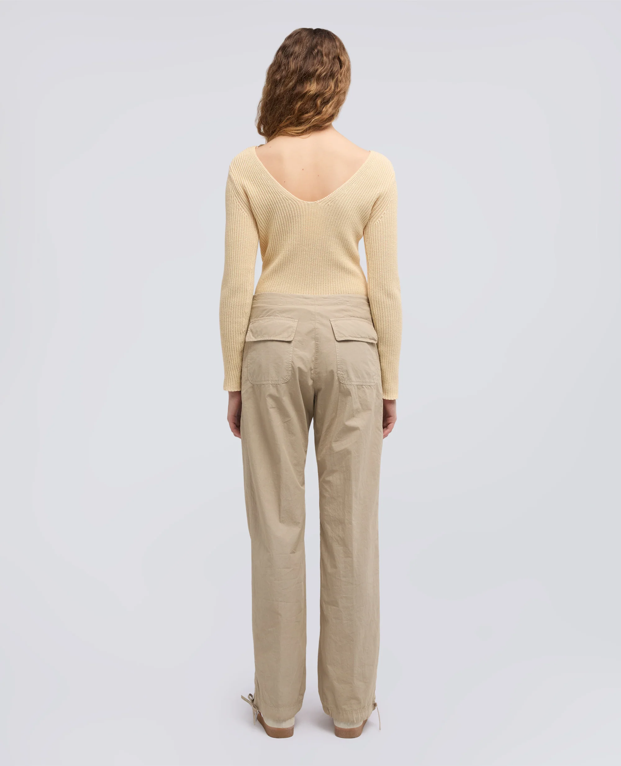 PANTALONE IN POPELINE  DI COTONE CON COULISSE - BEIGE - Image 3