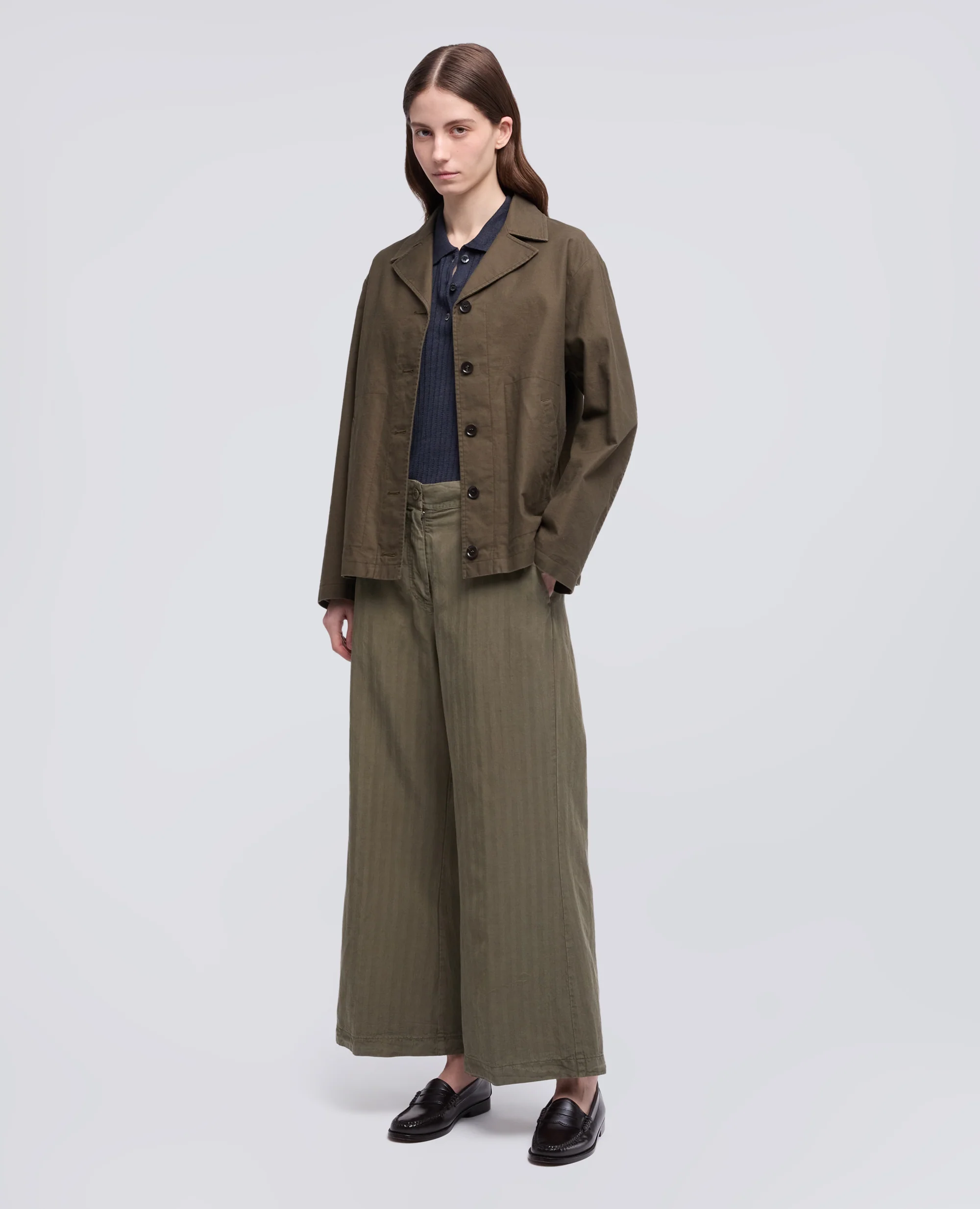 PANTALONE IN HERRINGBONE LYOCELL, LINO E COTONE TINTO CAPO - MILITARE - Image 2