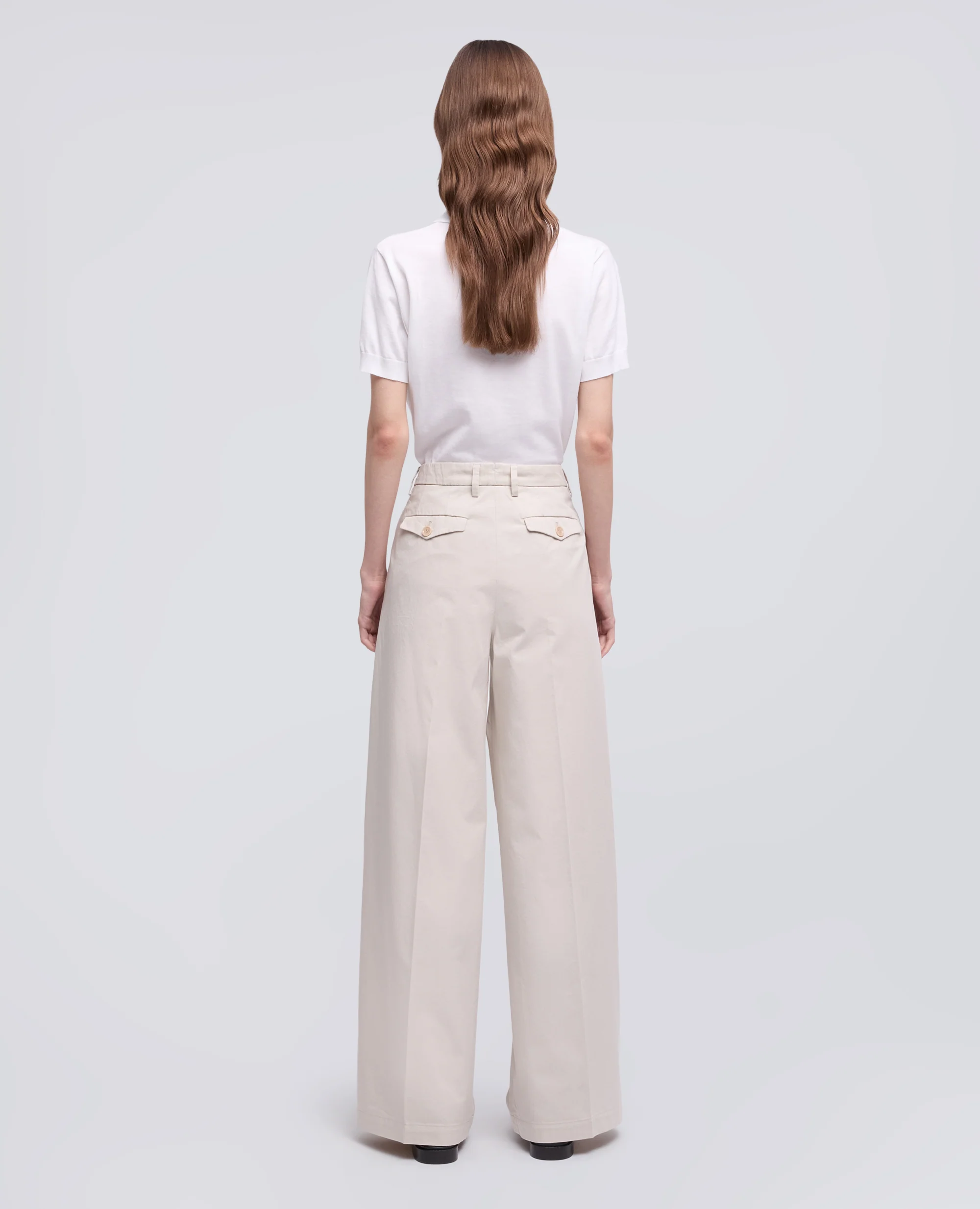 PANTALONE CLASSICO IN EXTRA FINE TWILL DI COTONE TINTO PEZZA - GESSO - Image 3