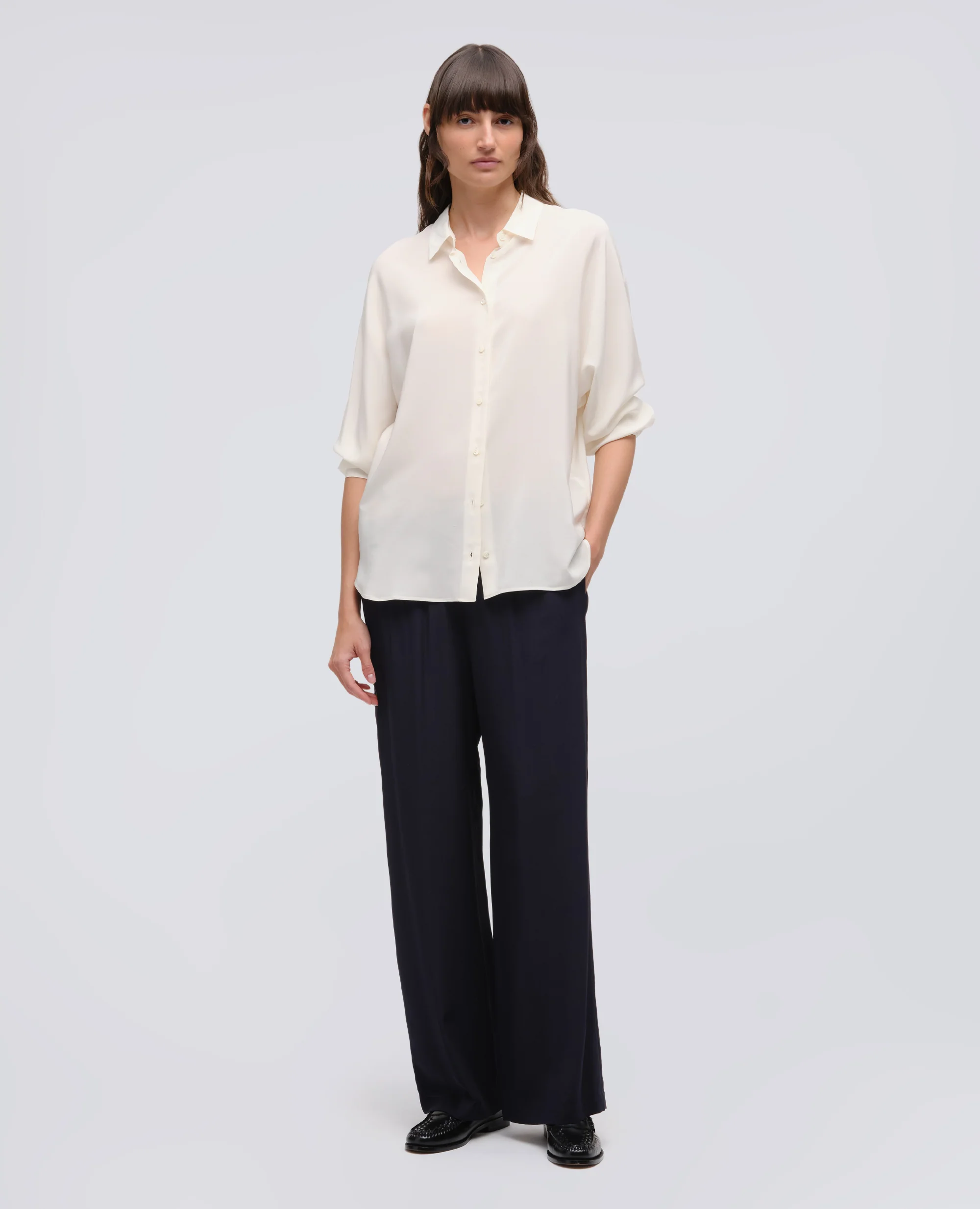 PANTALONE IN CREPE DE CHINE SETA - NAVY - Image 2